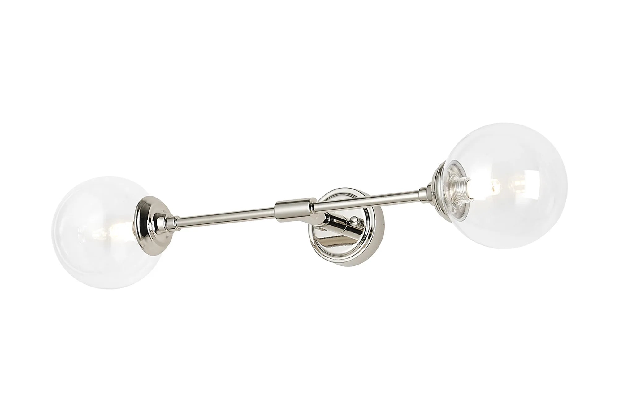 Dene Ceiling & Wall Light - Linear 2 Light - IP44 Nickel & Glass Smooth Round Glass
