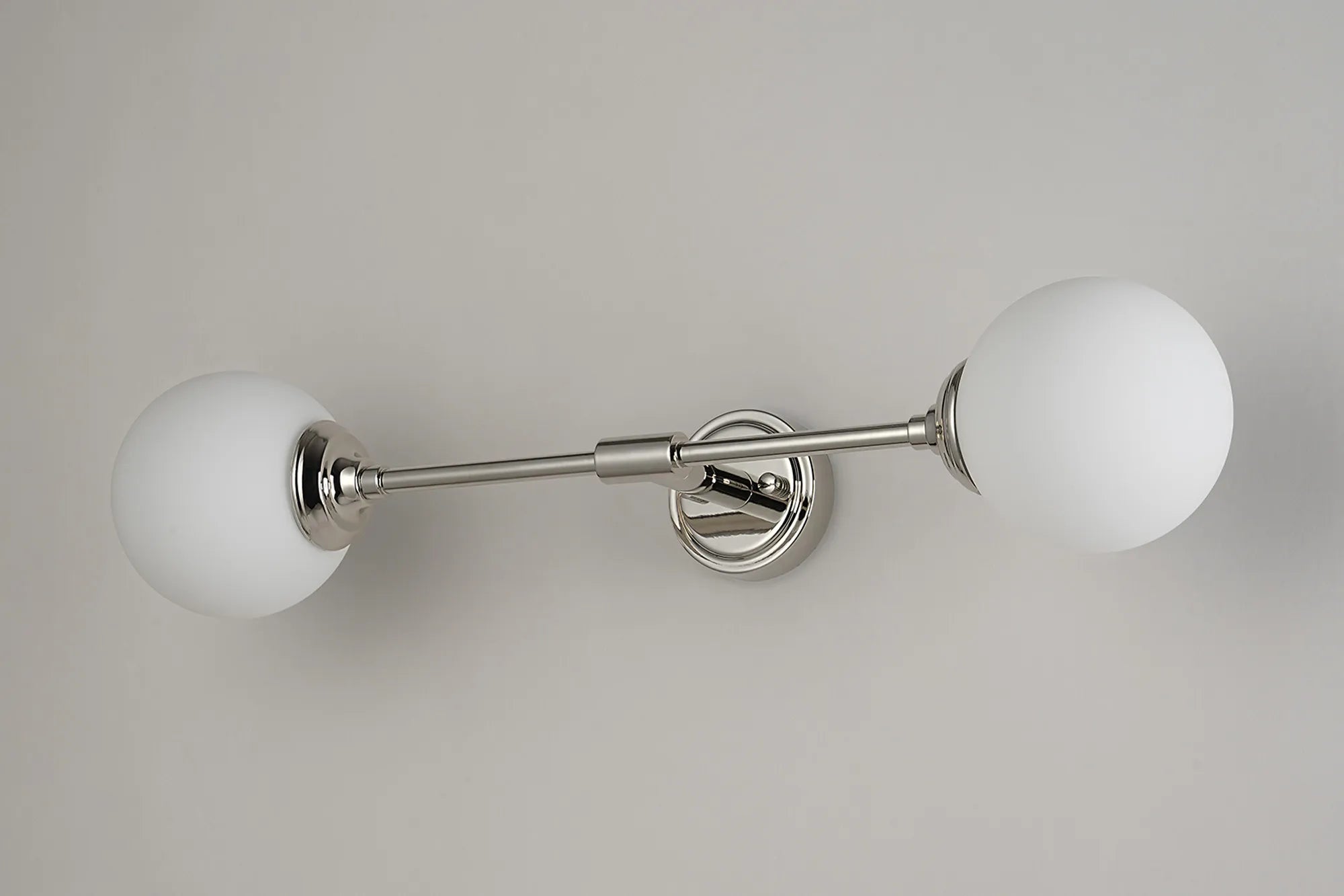 Dene Ceiling & Wall Light - Linear 2 Light - IP44 Nickel & White Smooth Round Glass