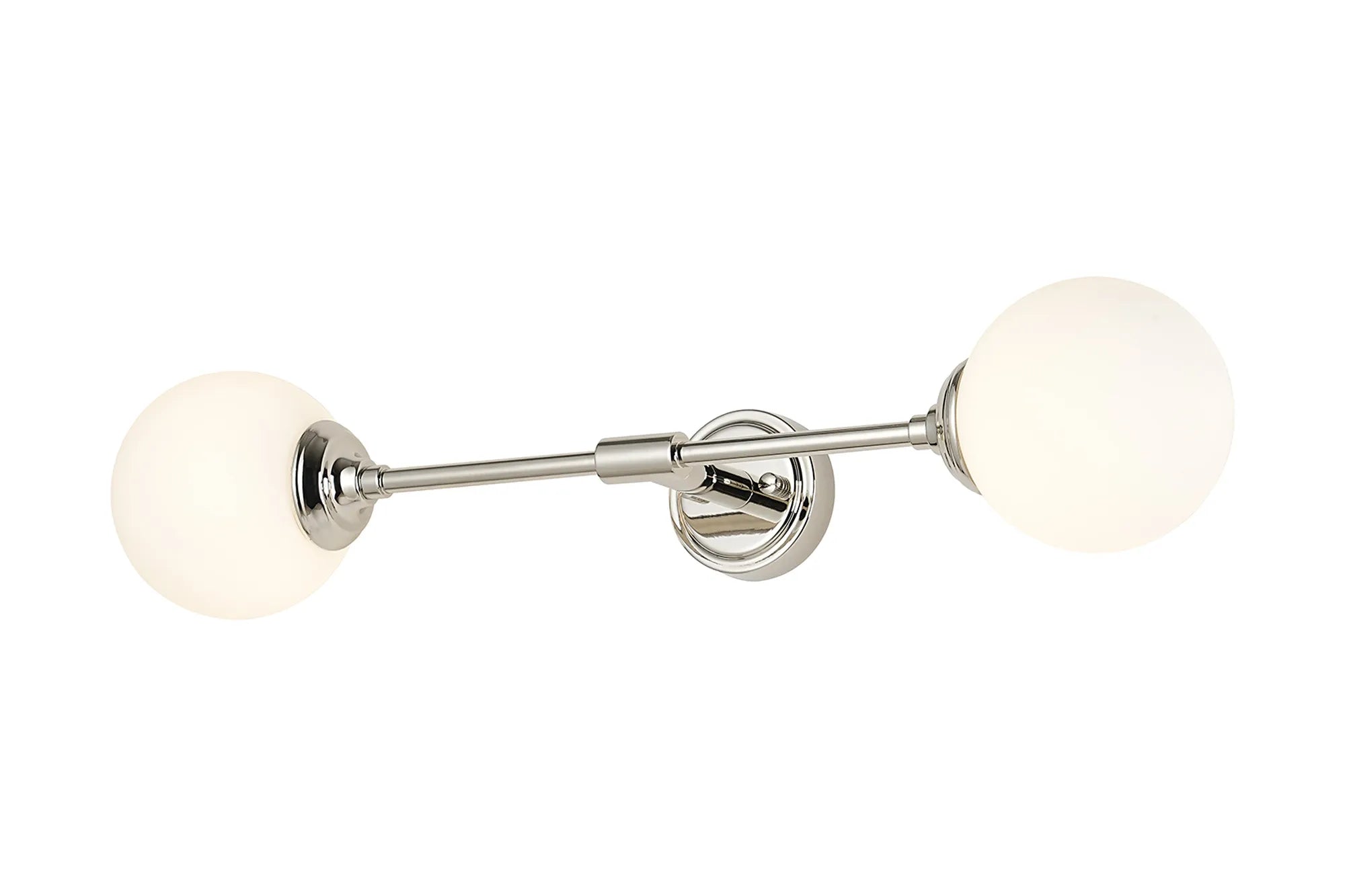 Dene Ceiling & Wall Light - Linear 2 Light - IP44 Nickel & White Smooth Round Glass