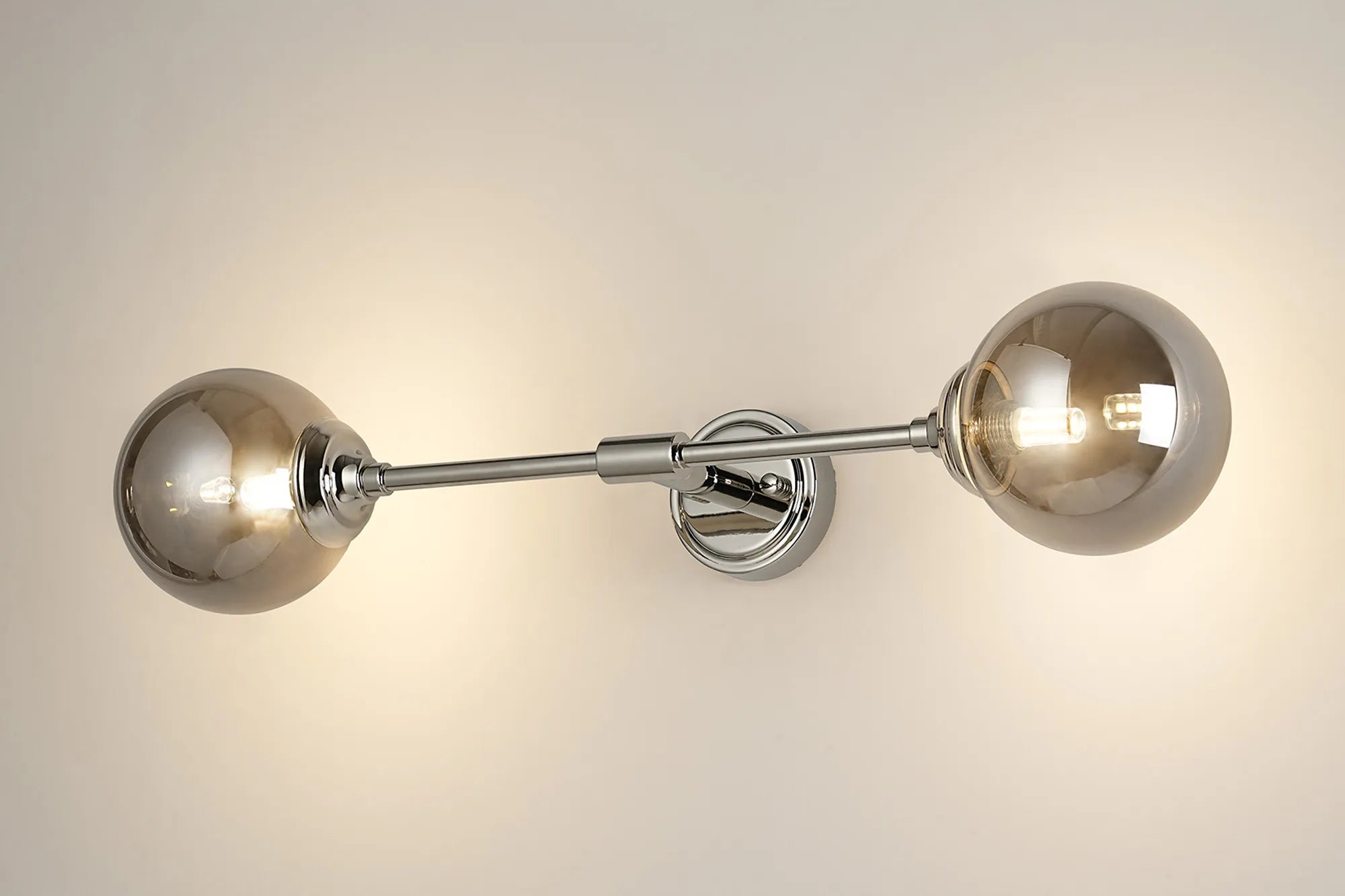 Dene Ceiling & Wall Light - Linear 2 Light - IP44 Nickel & Glass Smooth Round Glass