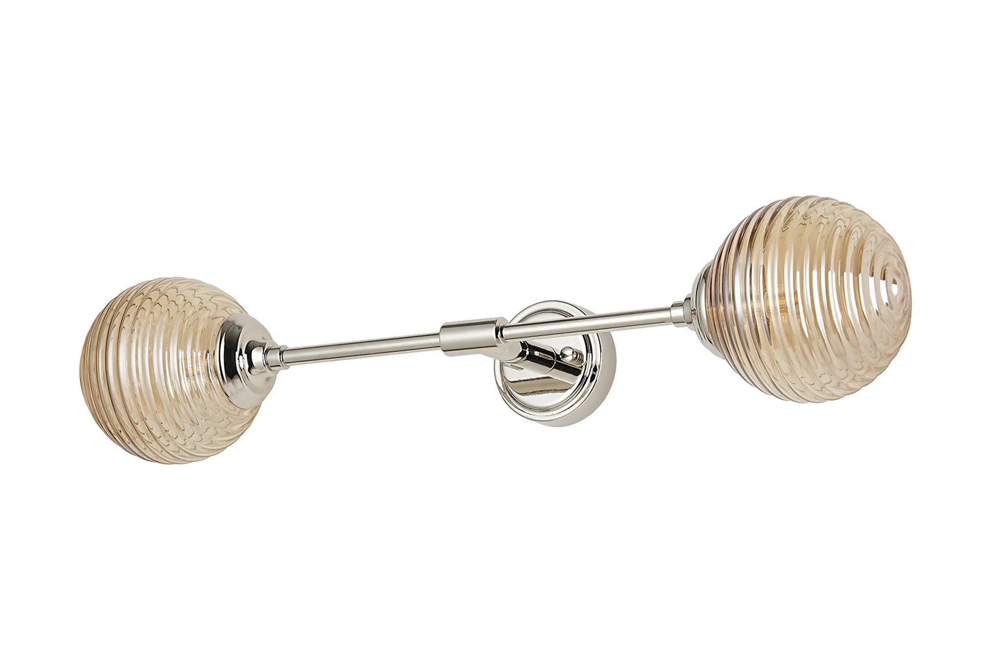 Dene Ceiling & Wall Light - Linear 2 Light - IP44 Nickel & Amber Ribbed Round Glass