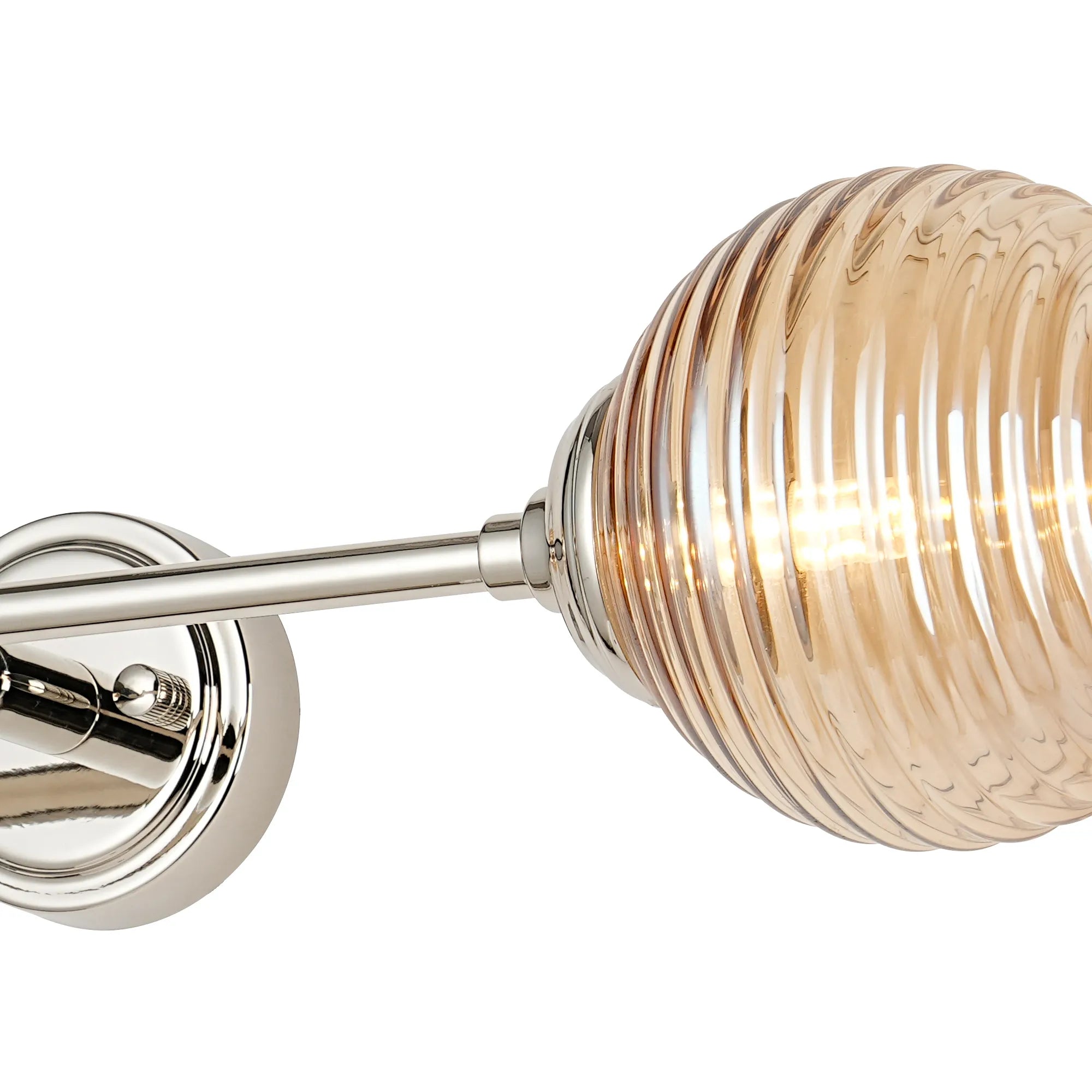 Dene Ceiling & Wall Light - Linear 2 Light - IP44 Nickel & Amber Ribbed Round Glass