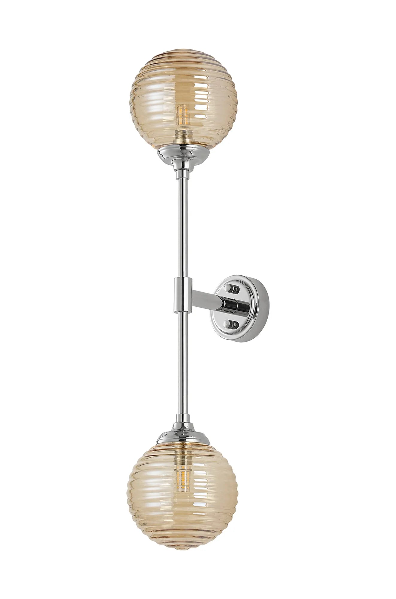 Dene Ceiling & Wall Light - Linear 2 Light - IP44 Nickel & Amber Ribbed Round Glass