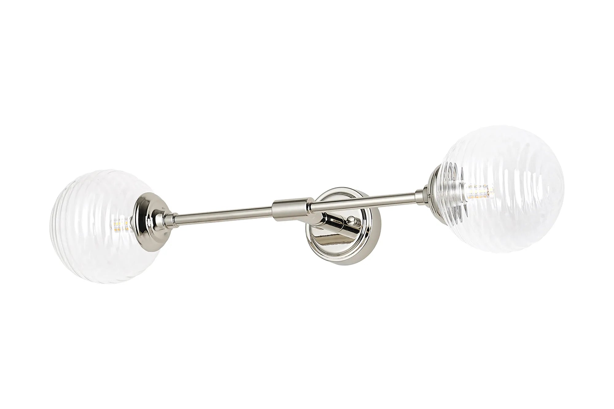 Dene Ceiling & Wall Light - Linear 2 Light - IP44 Nickel & Glass Ribbed Round Glass