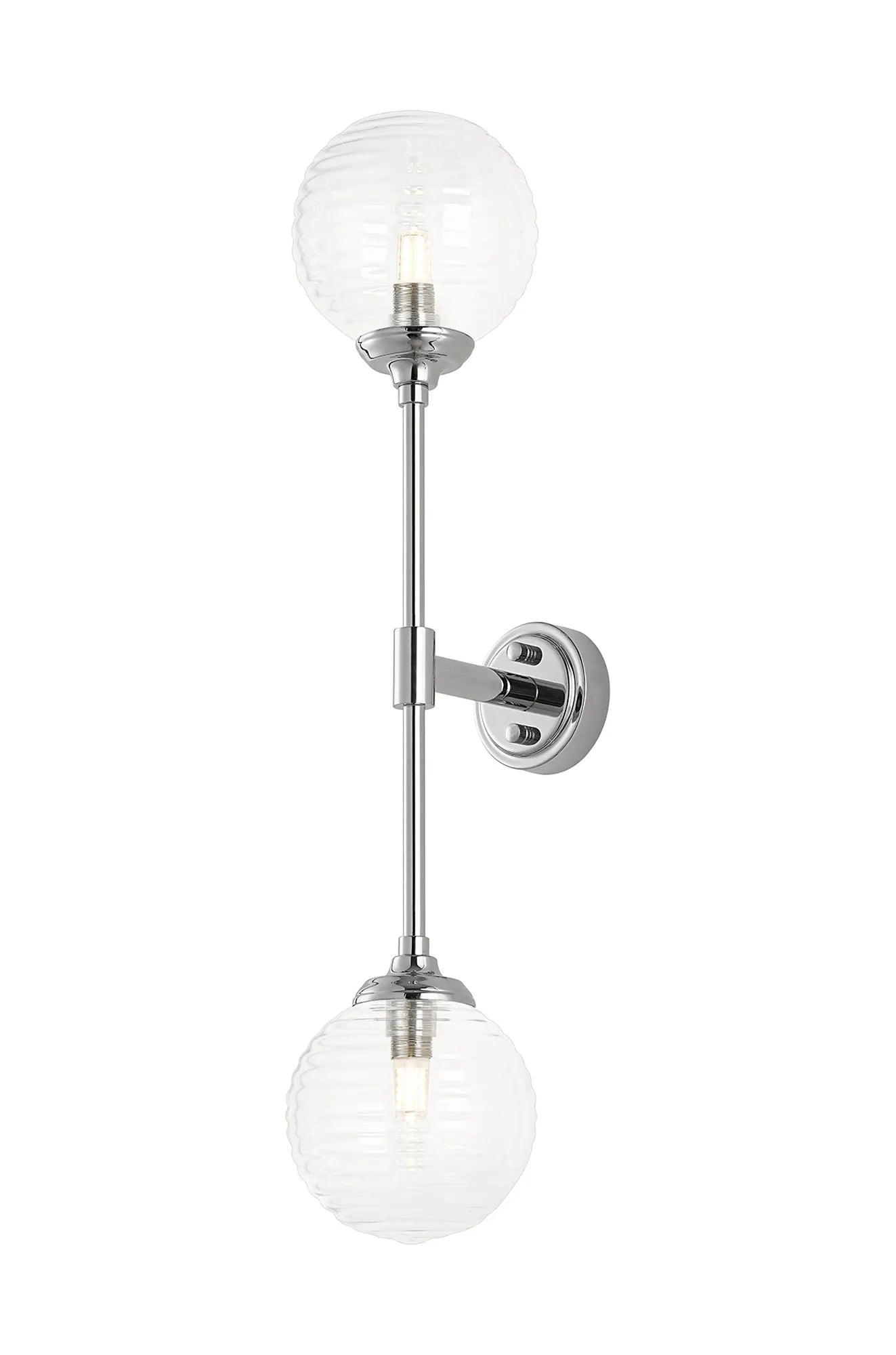 Dene Ceiling & Wall Light - Linear 2 Light - IP44 Nickel & Glass Ribbed Round Glass