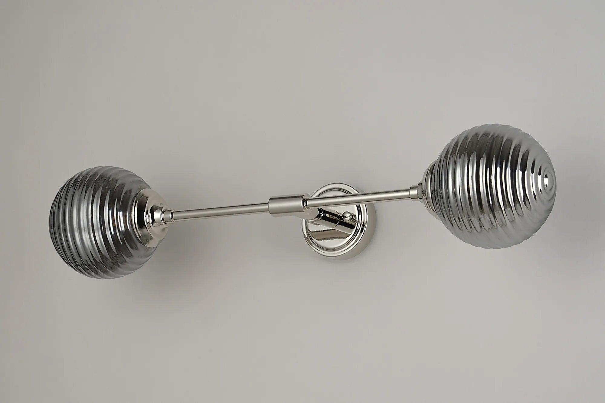 Dene Ceiling & Wall Light - Linear 2 Light - IP44 Nickel & Glass Ribbed Round Glass