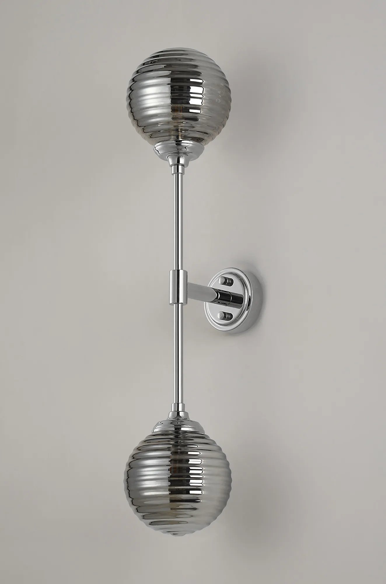 Dene Ceiling & Wall Light - Linear 2 Light - IP44 Nickel & Glass Ribbed Round Glass