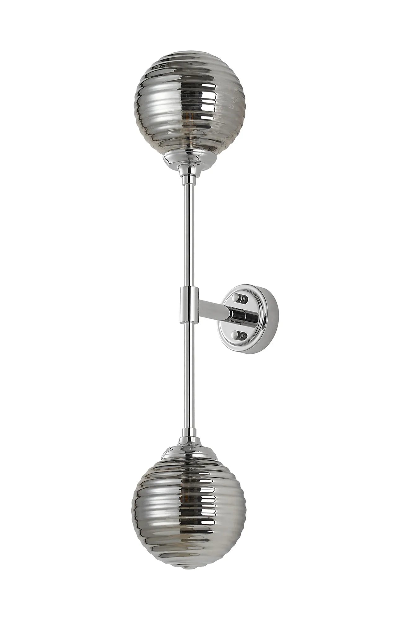 Dene Ceiling & Wall Light - Linear 2 Light - IP44 Nickel & Glass Ribbed Round Glass