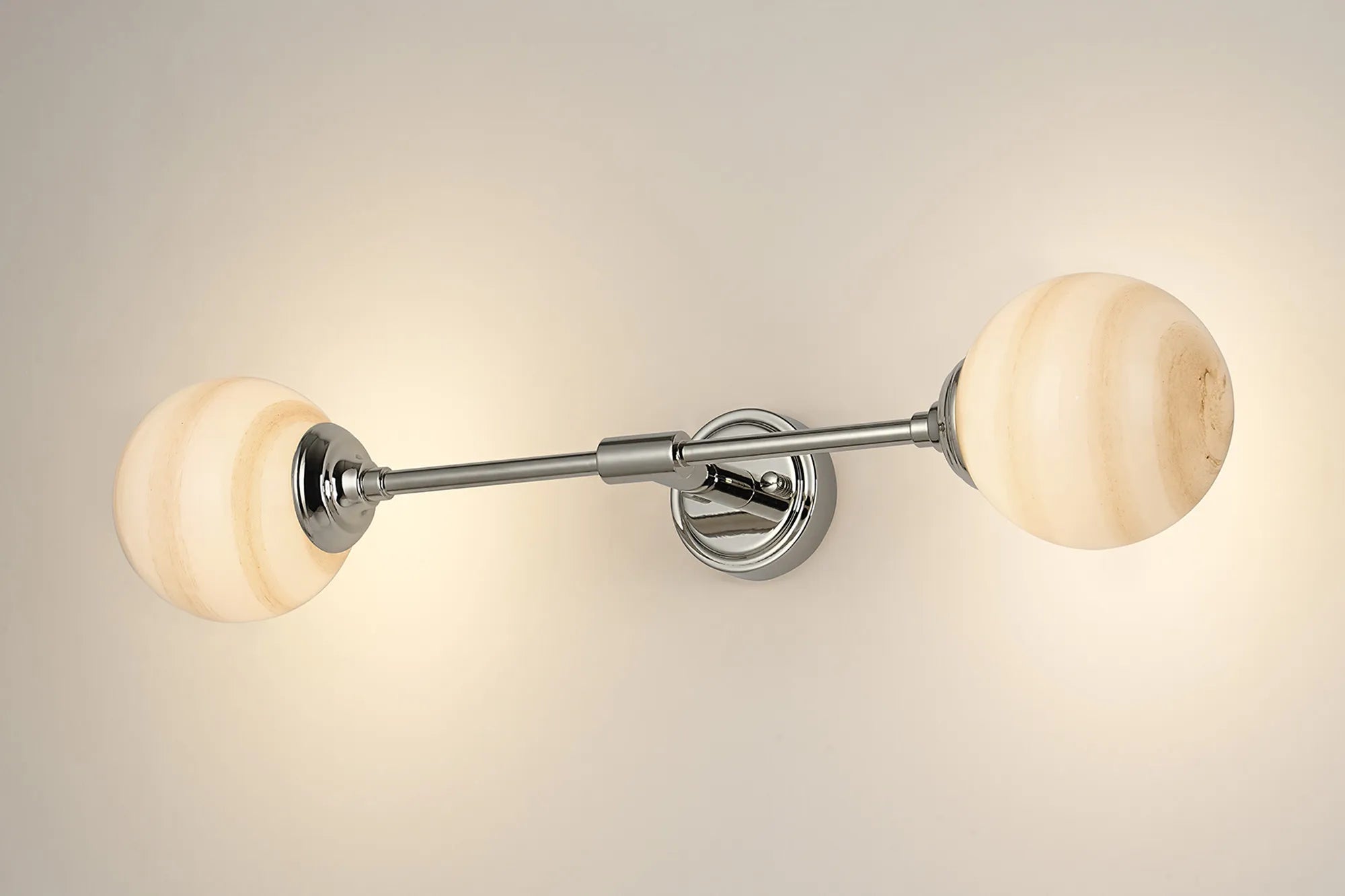 Dene Ceiling & Wall Light - Linear 2 Light - IP44 Nickel, Brown & White Round Marble Effect Glass