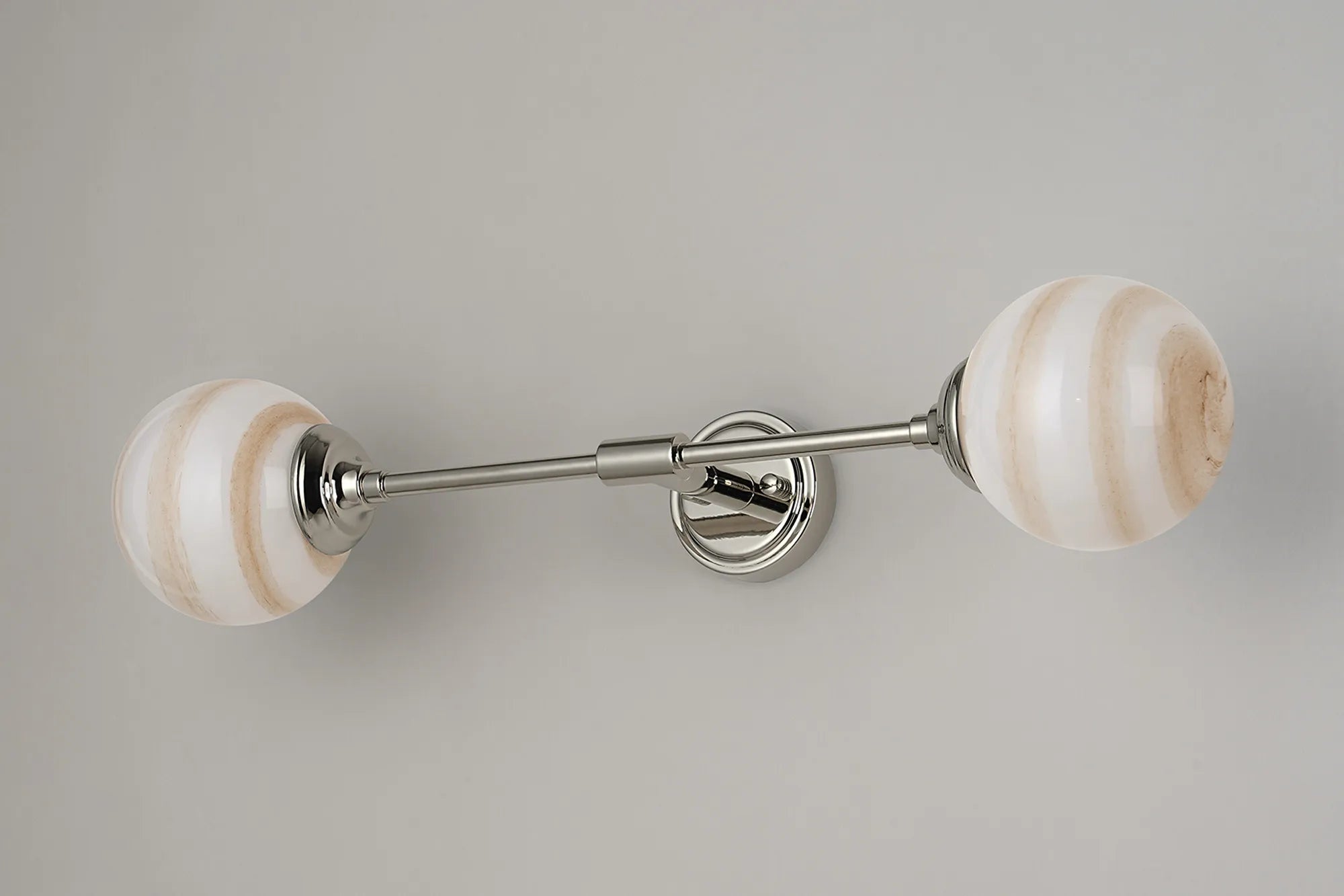 Dene Ceiling & Wall Light - Linear 2 Light - IP44 Nickel, Brown & White Round Marble Effect Glass