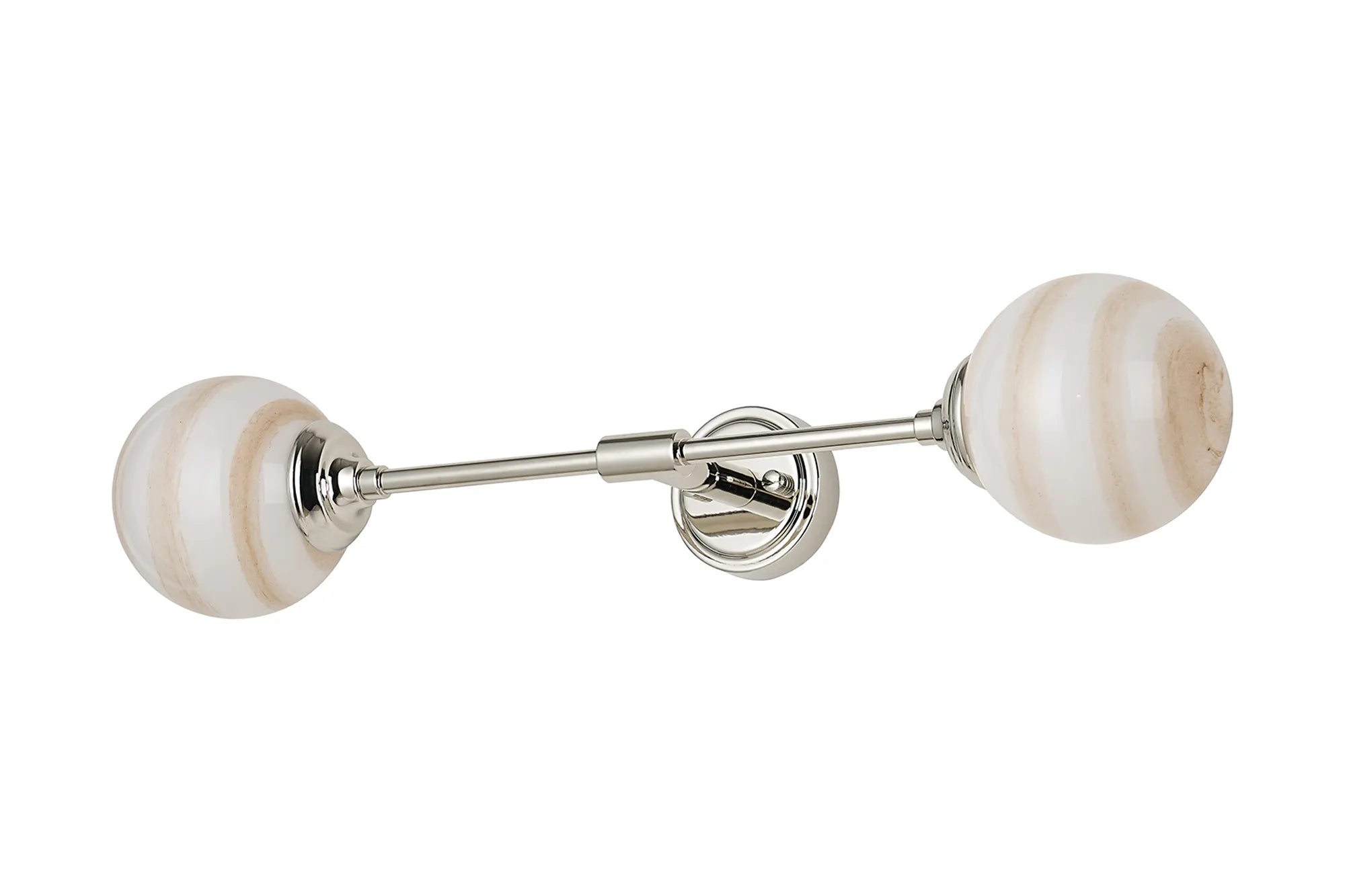 Dene Ceiling & Wall Light - Linear 2 Light - IP44 Nickel, Brown & White Round Marble Effect Glass