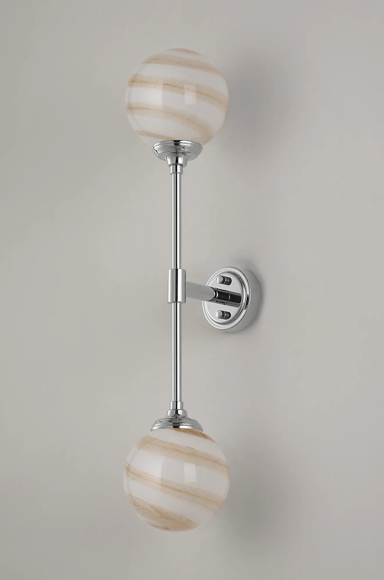 Dene Ceiling & Wall Light - Linear 2 Light - IP44 Nickel, Brown & White Round Marble Effect Glass