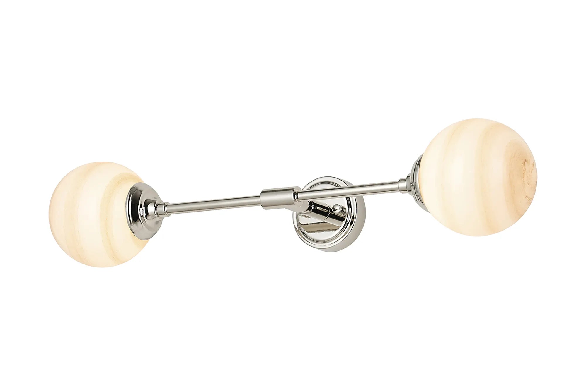 Dene Ceiling & Wall Light - Linear 2 Light - IP44 Nickel, Brown & White Round Marble Effect Glass