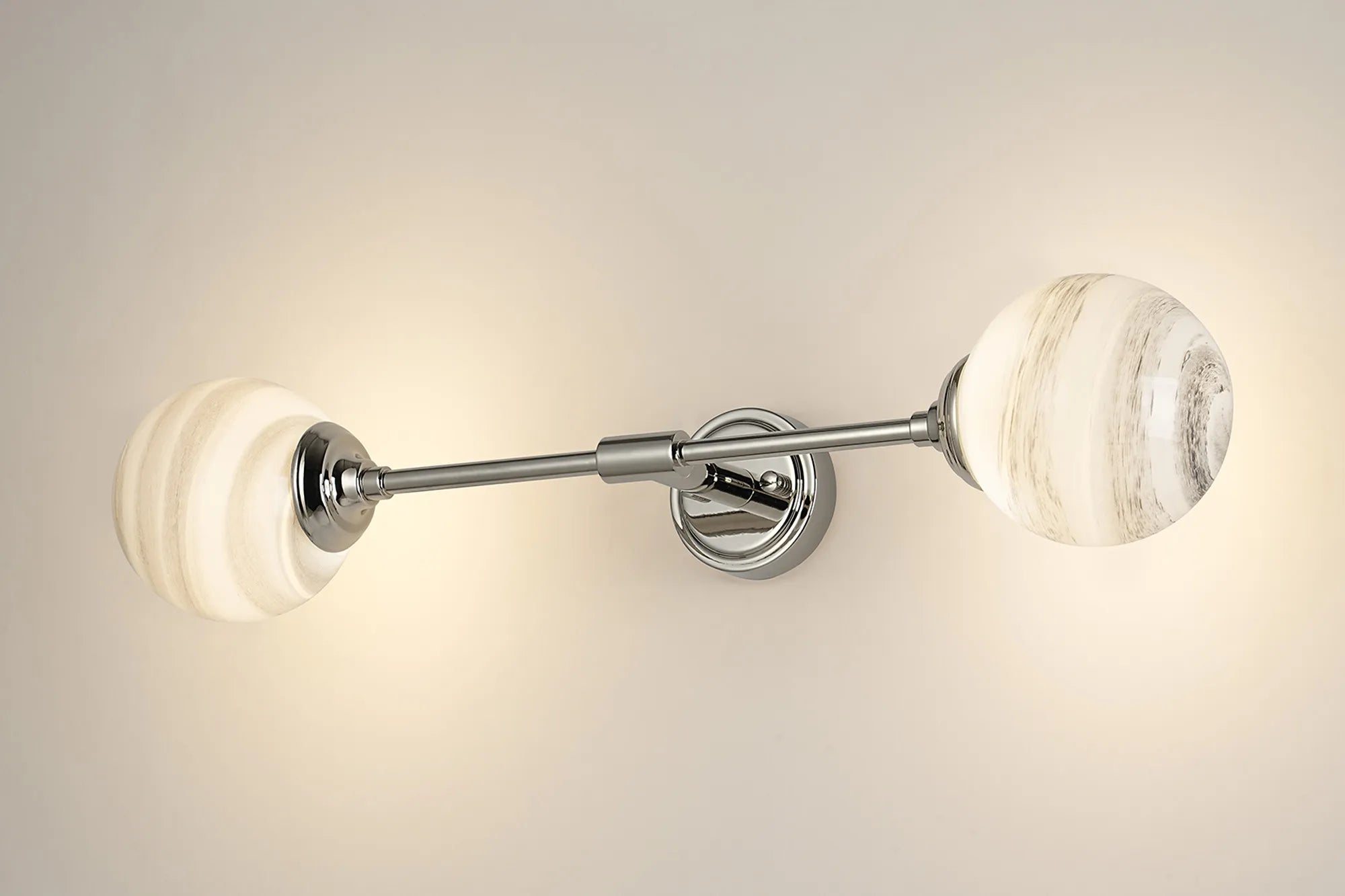 Dene Ceiling & Wall Light - Linear 2 Light - IP44 Nickel, Grey & White Round Marble Effect Glass