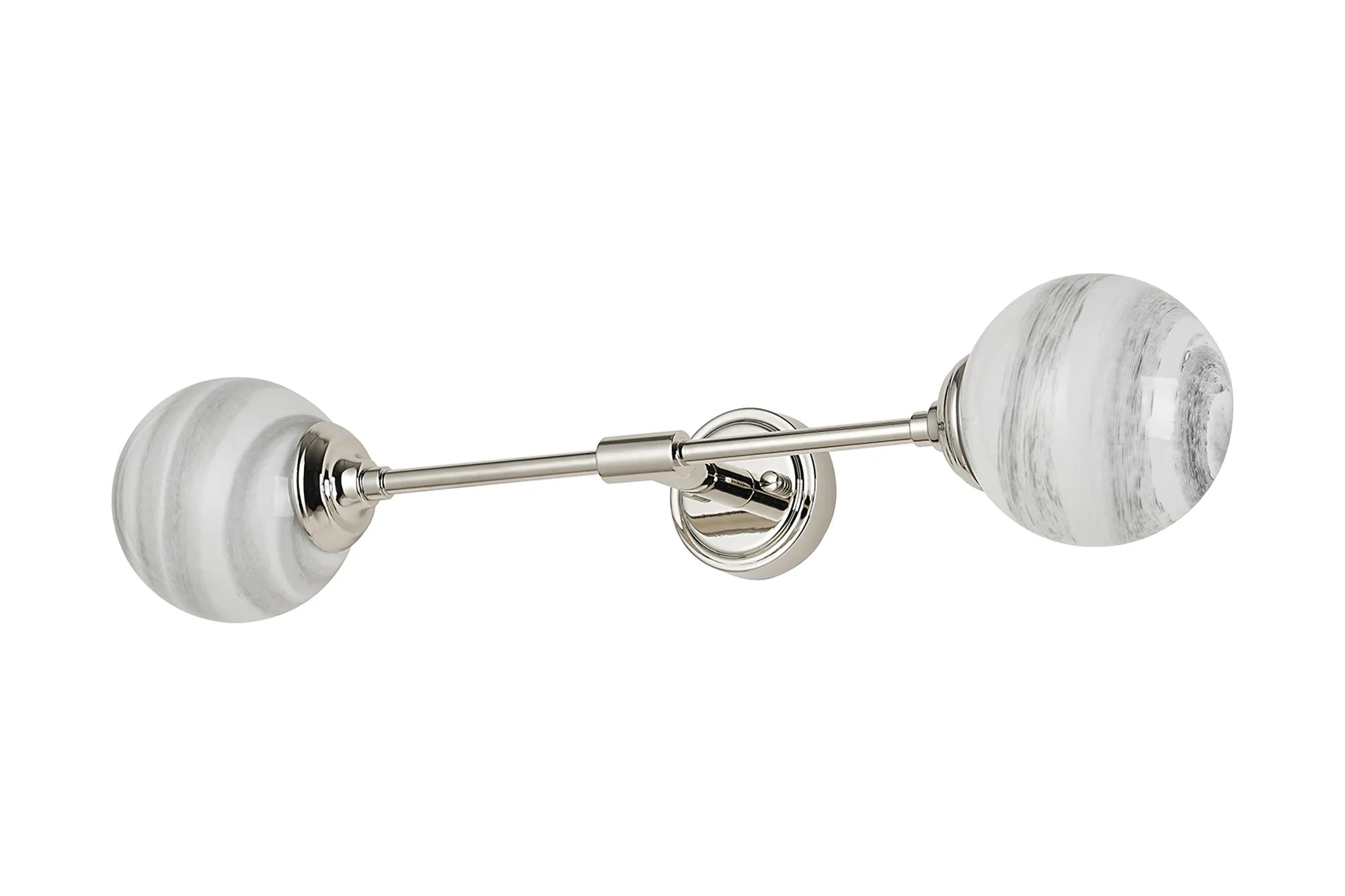Dene Ceiling & Wall Light - Linear 2 Light - IP44 Nickel, Grey & White Round Marble Effect Glass