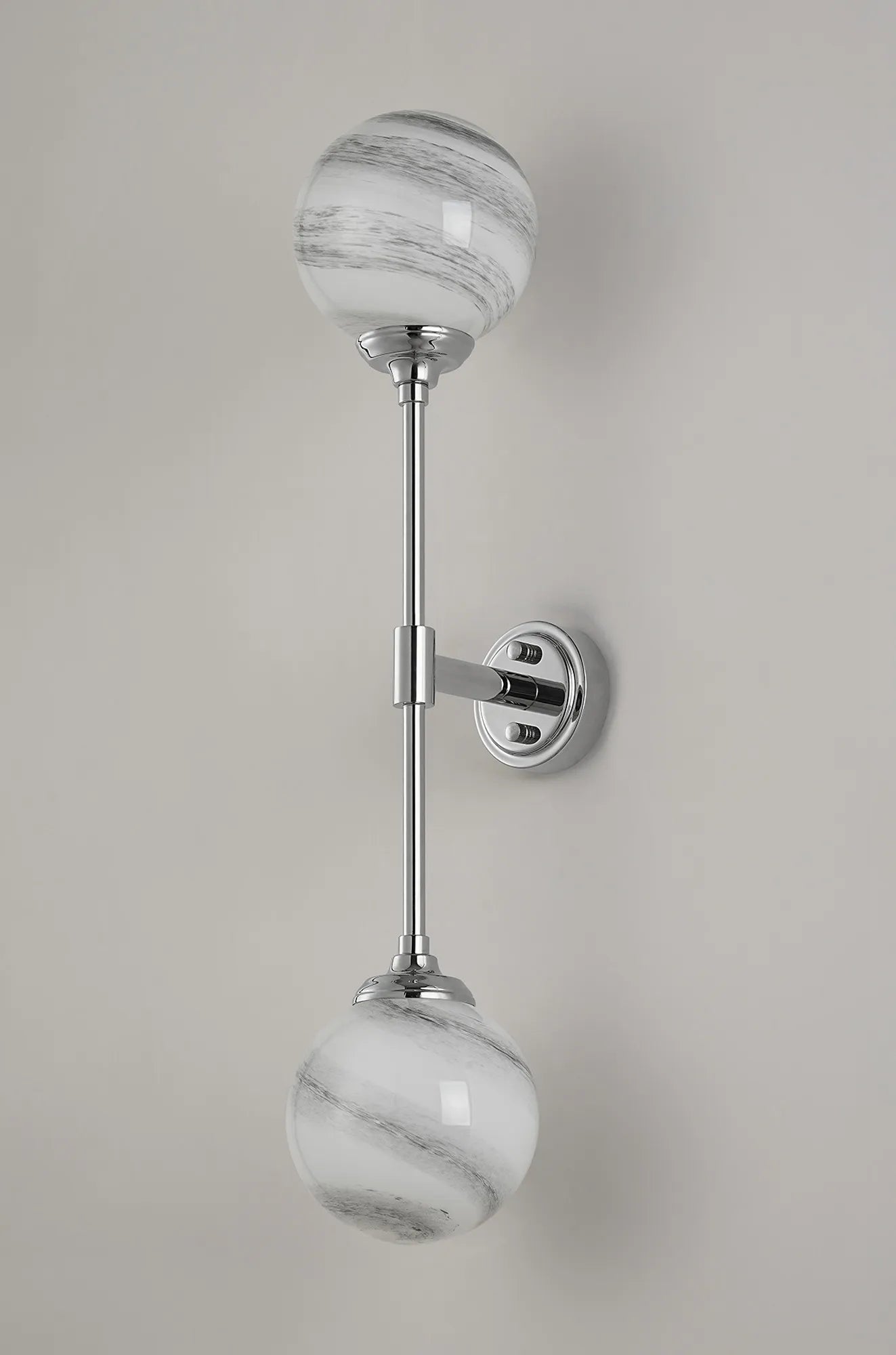 Dene Ceiling & Wall Light - Linear 2 Light - IP44 Nickel, Grey & White Round Marble Effect Glass