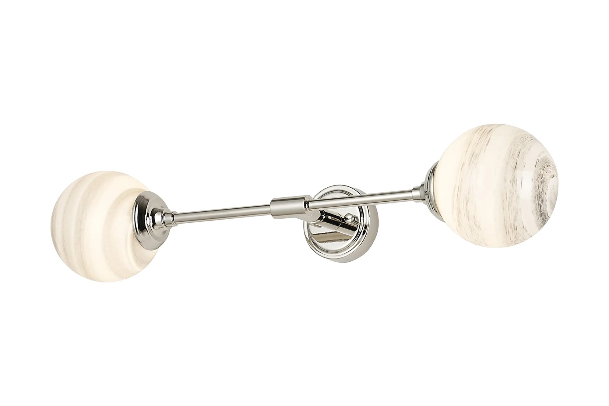Dene Ceiling & Wall Light - Linear 2 Light - IP44 Nickel, Grey & White Round Marble Effect Glass