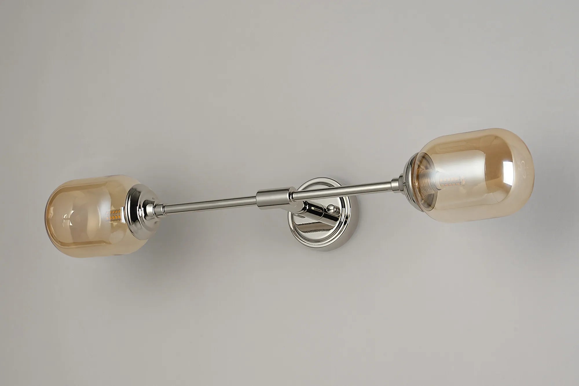 Dene Ceiling & Wall Light - Linear 2 Light - IP44 Nickel & Amber Smooth Tubular Glass