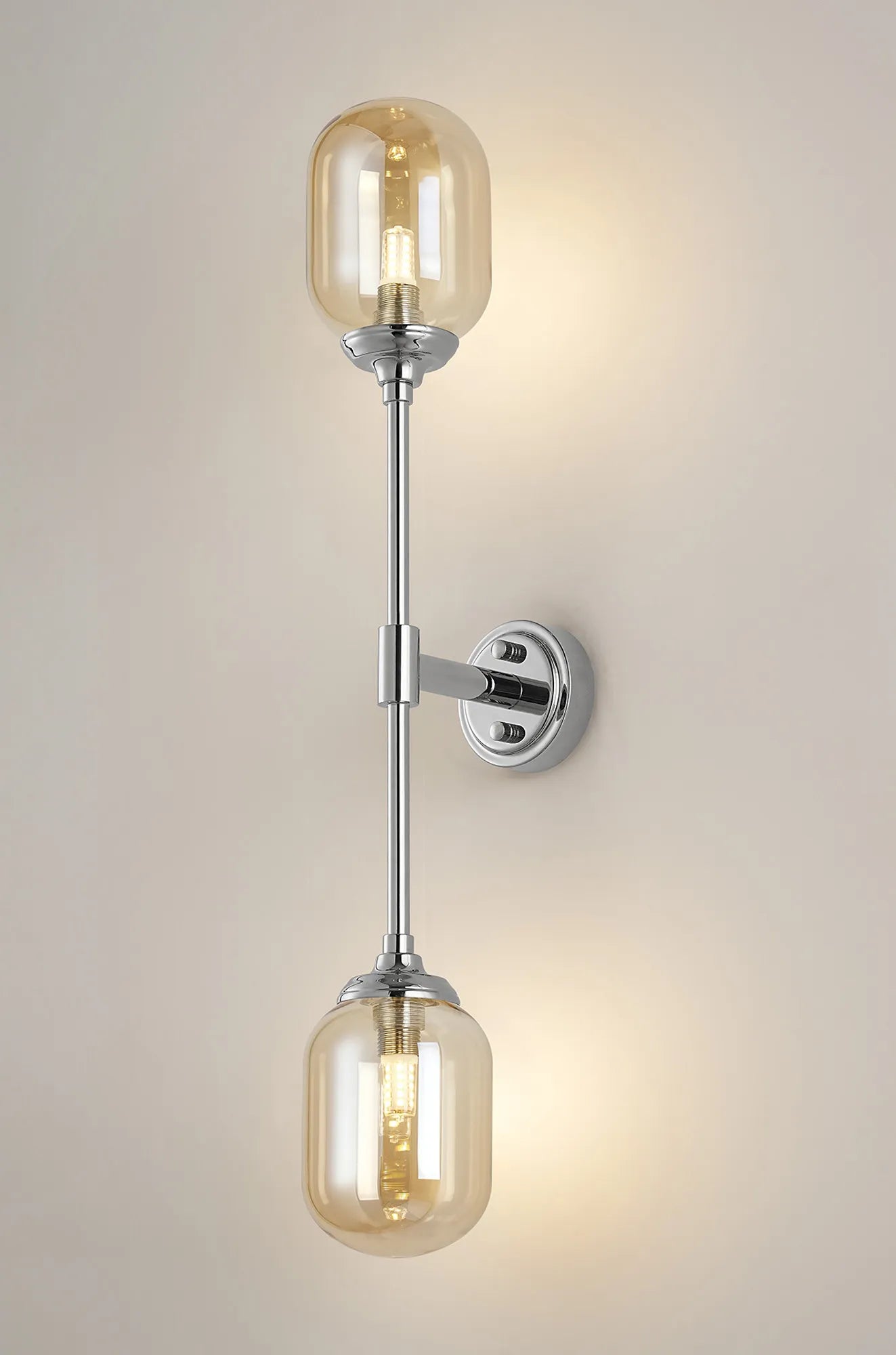 Dene Ceiling & Wall Light - Linear 2 Light - IP44 Nickel & Amber Smooth Tubular Glass