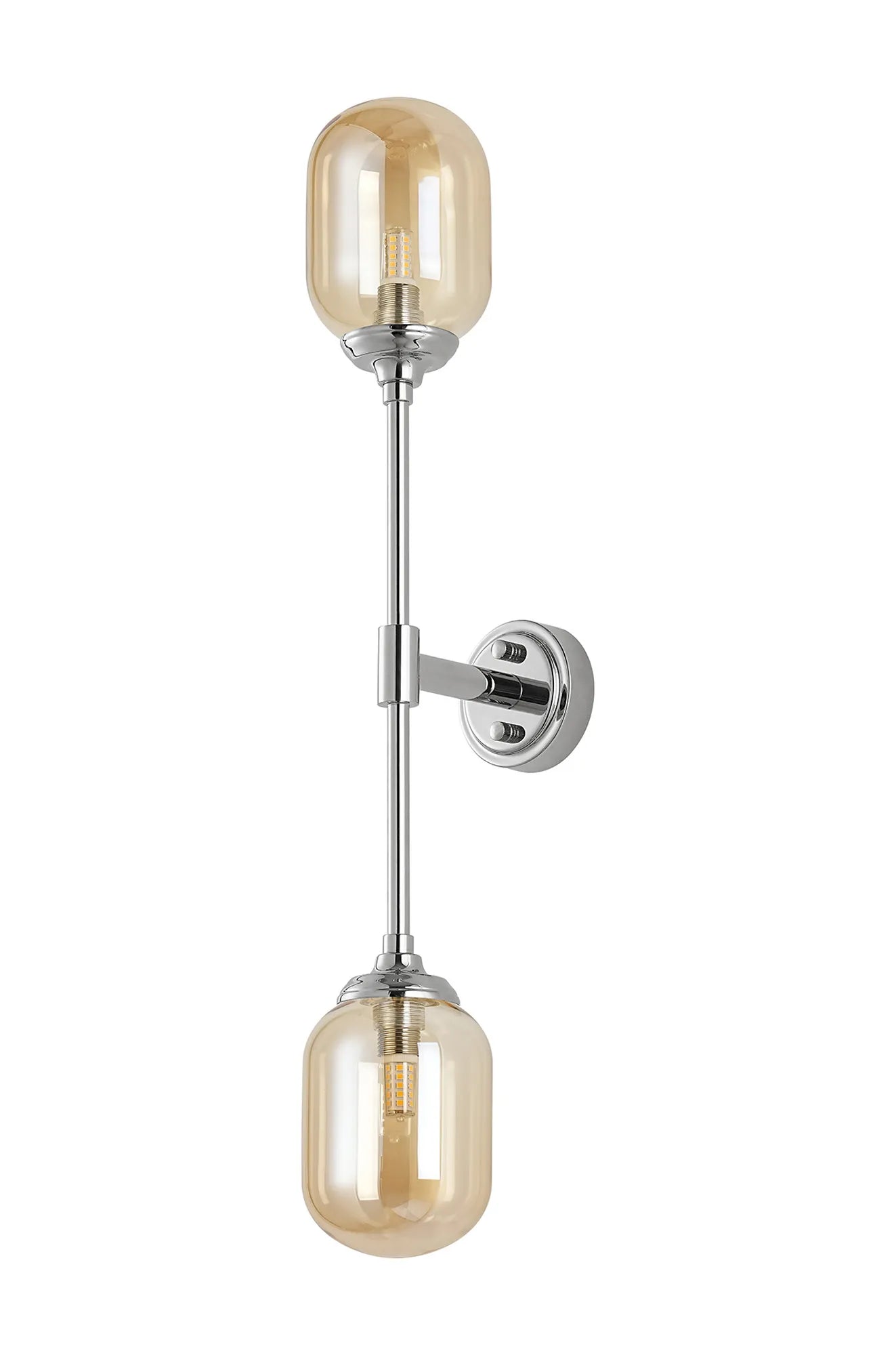 Dene Ceiling & Wall Light - Linear 2 Light - IP44 Nickel & Amber Smooth Tubular Glass
