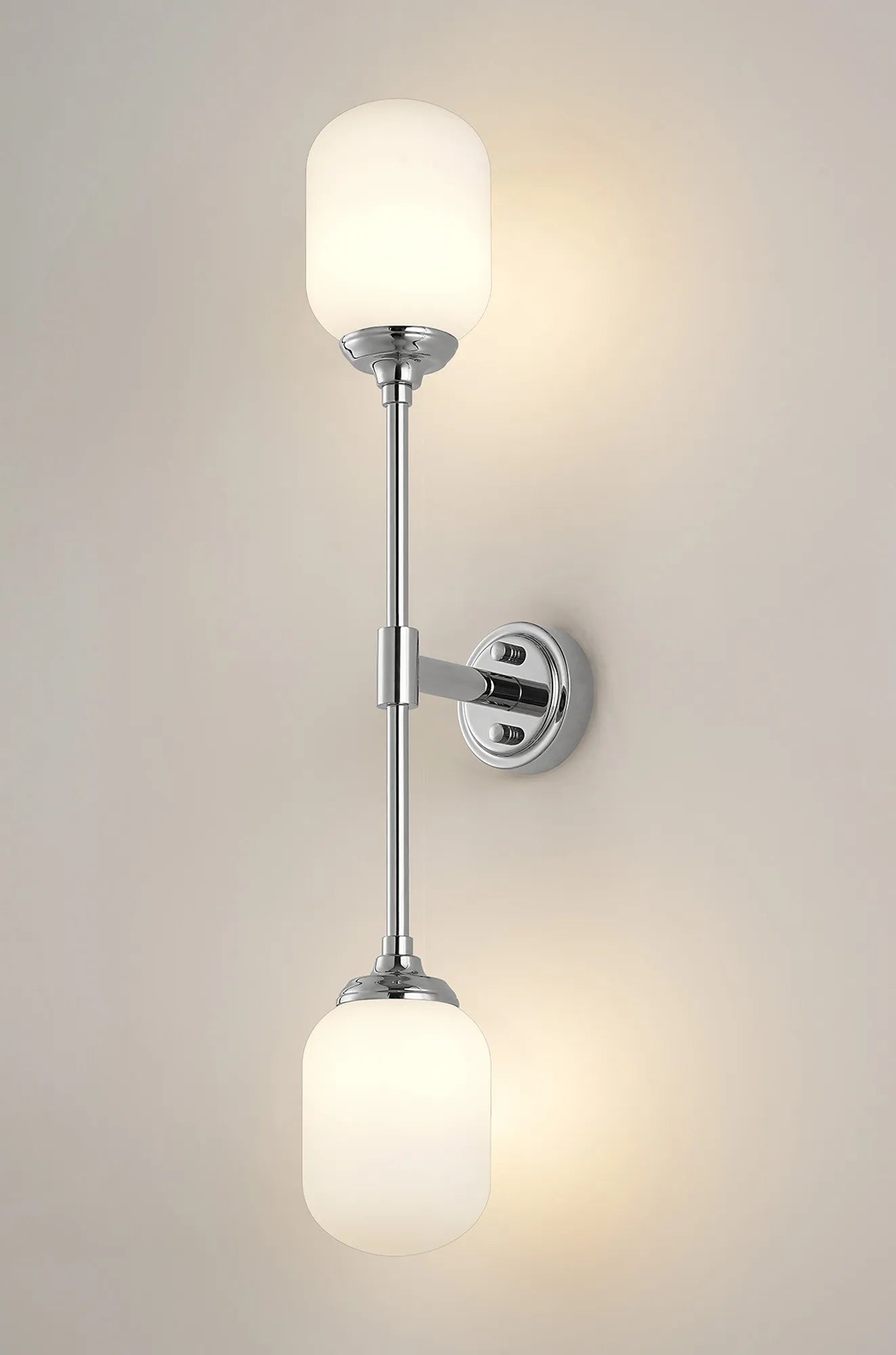 Dene Ceiling & Wall Light - Linear 2 Light - IP44 Nickel & White Smooth Tubular Glass