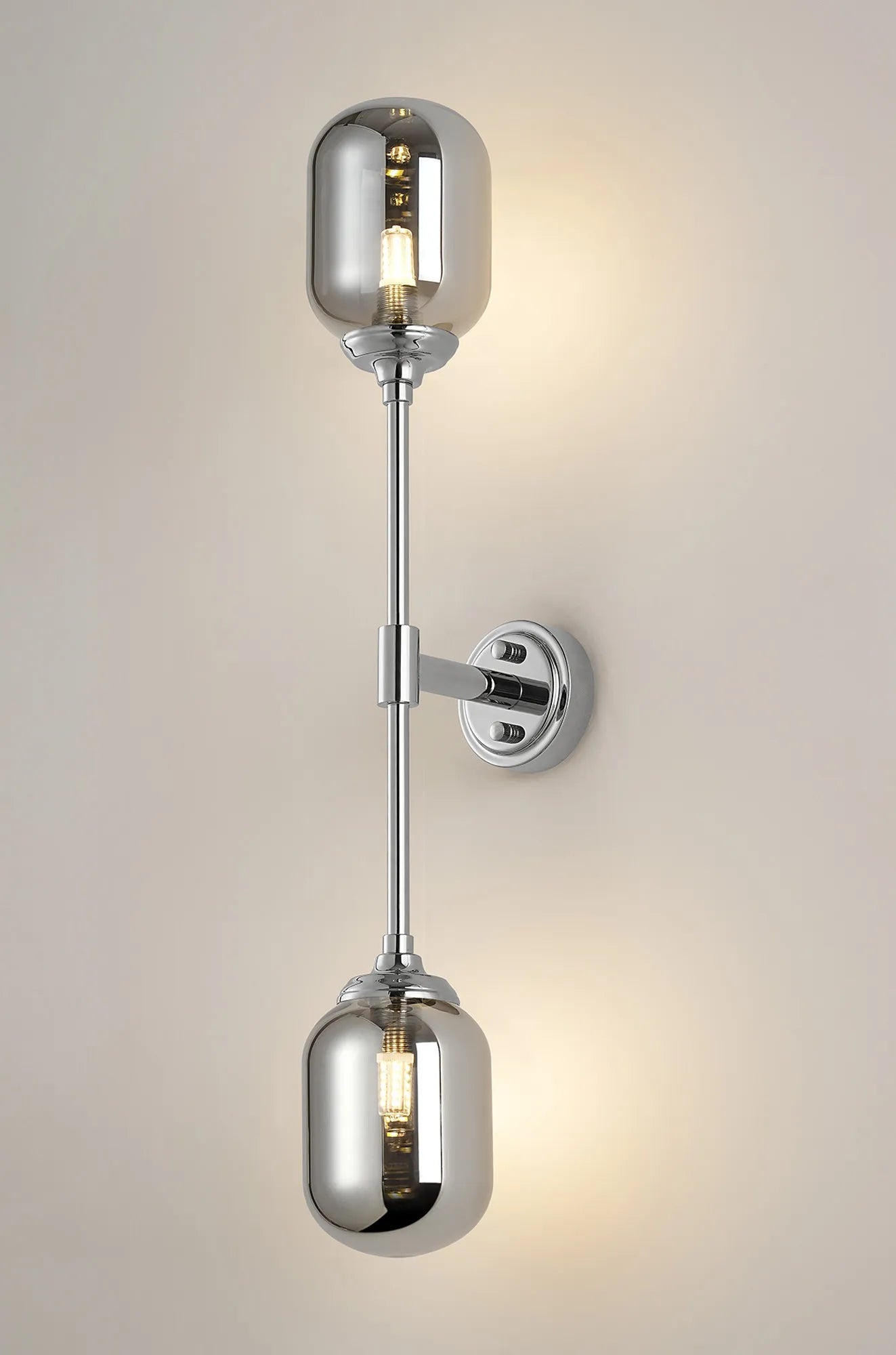 Dene Ceiling & Wall Light - Linear 2 Light - IP44 Nickel & Glass Smooth Tubular Glass
