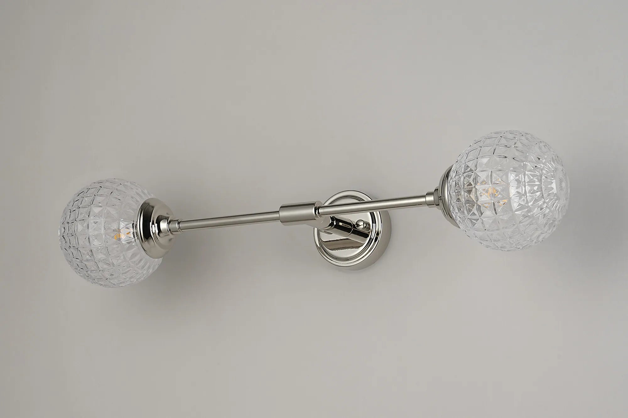 Dene Ceiling & Wall Light - Linear 2 Light - IP44 Nickel & Glass Cross Pattern Round Glass