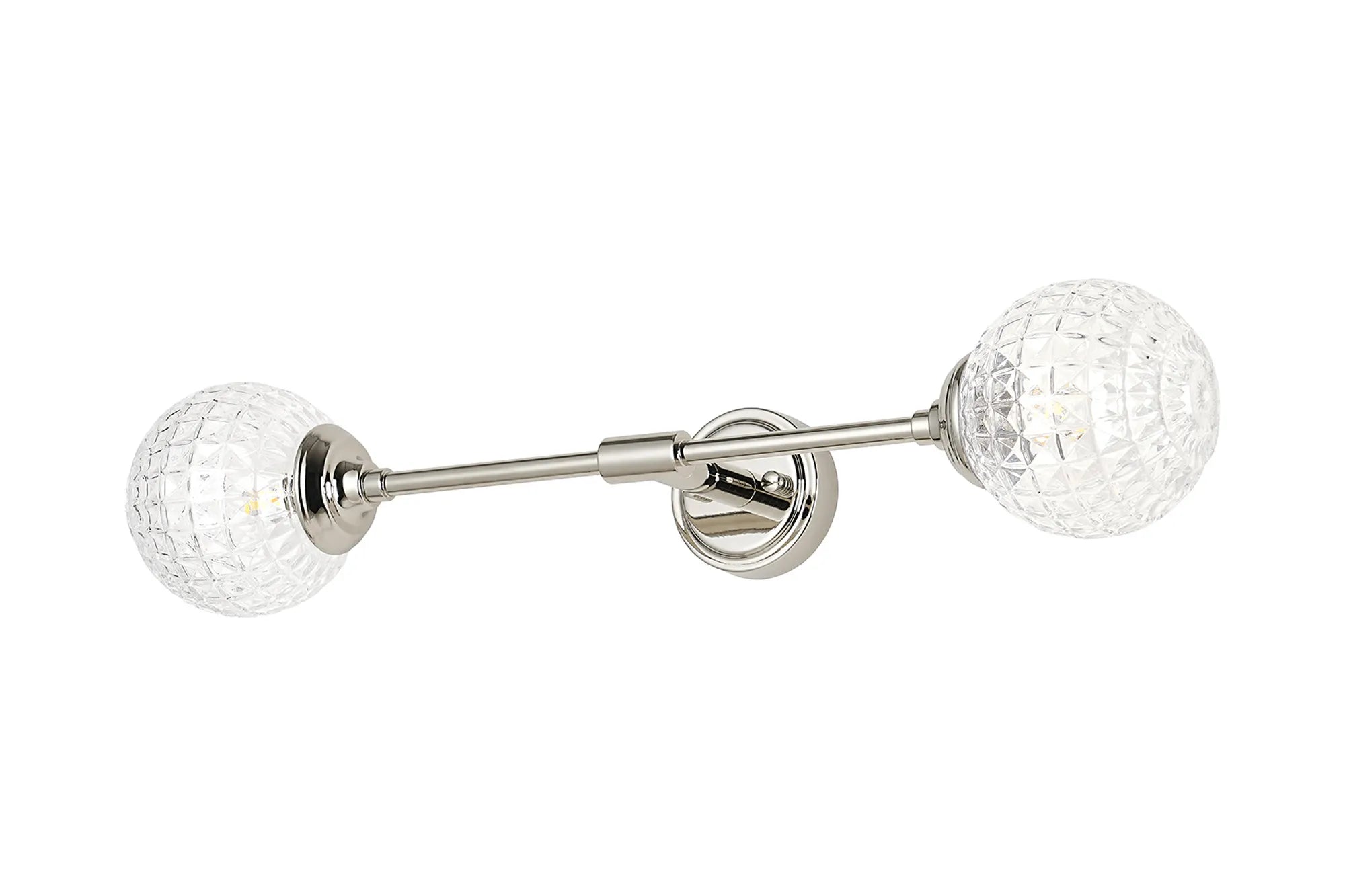 Dene Ceiling & Wall Light - Linear 2 Light - IP44 Nickel & Glass Cross Pattern Round Glass