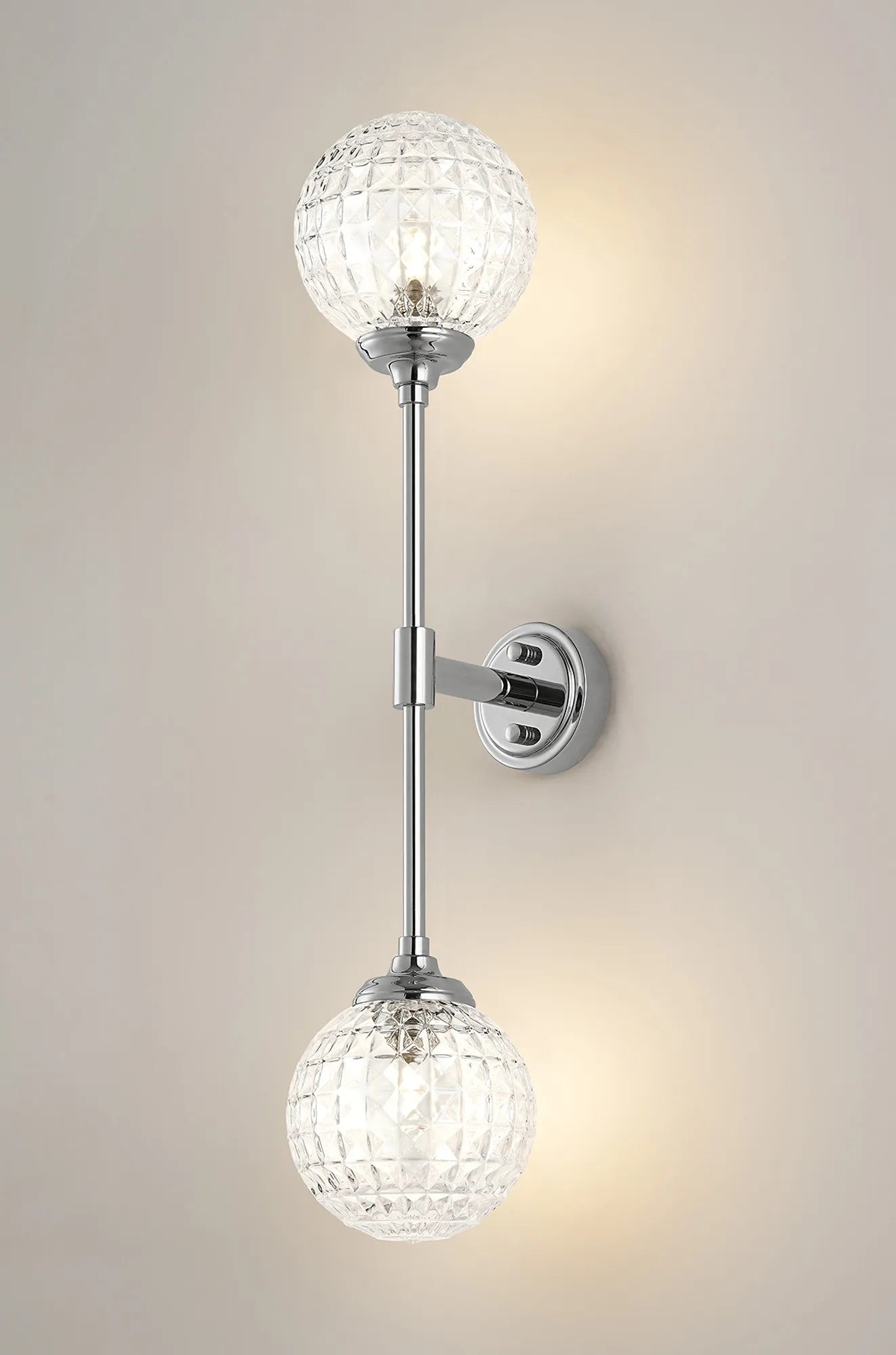 Dene Ceiling & Wall Light - Linear 2 Light - IP44 Nickel & Glass Cross Pattern Round Glass