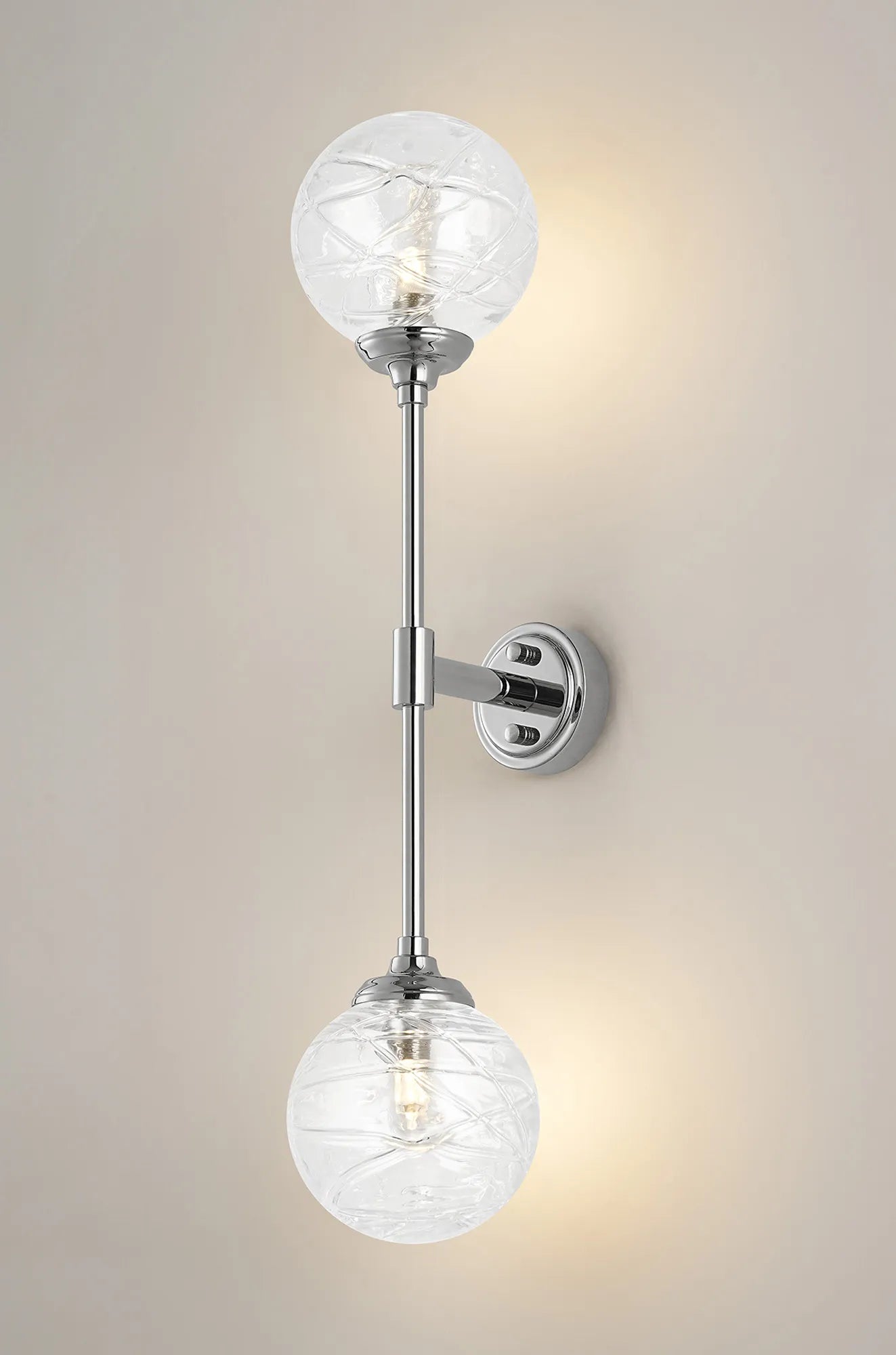 Dene Ceiling & Wall Light - Linear 2 Light - IP44 Nickel & Glass Dune Effect Round Glass