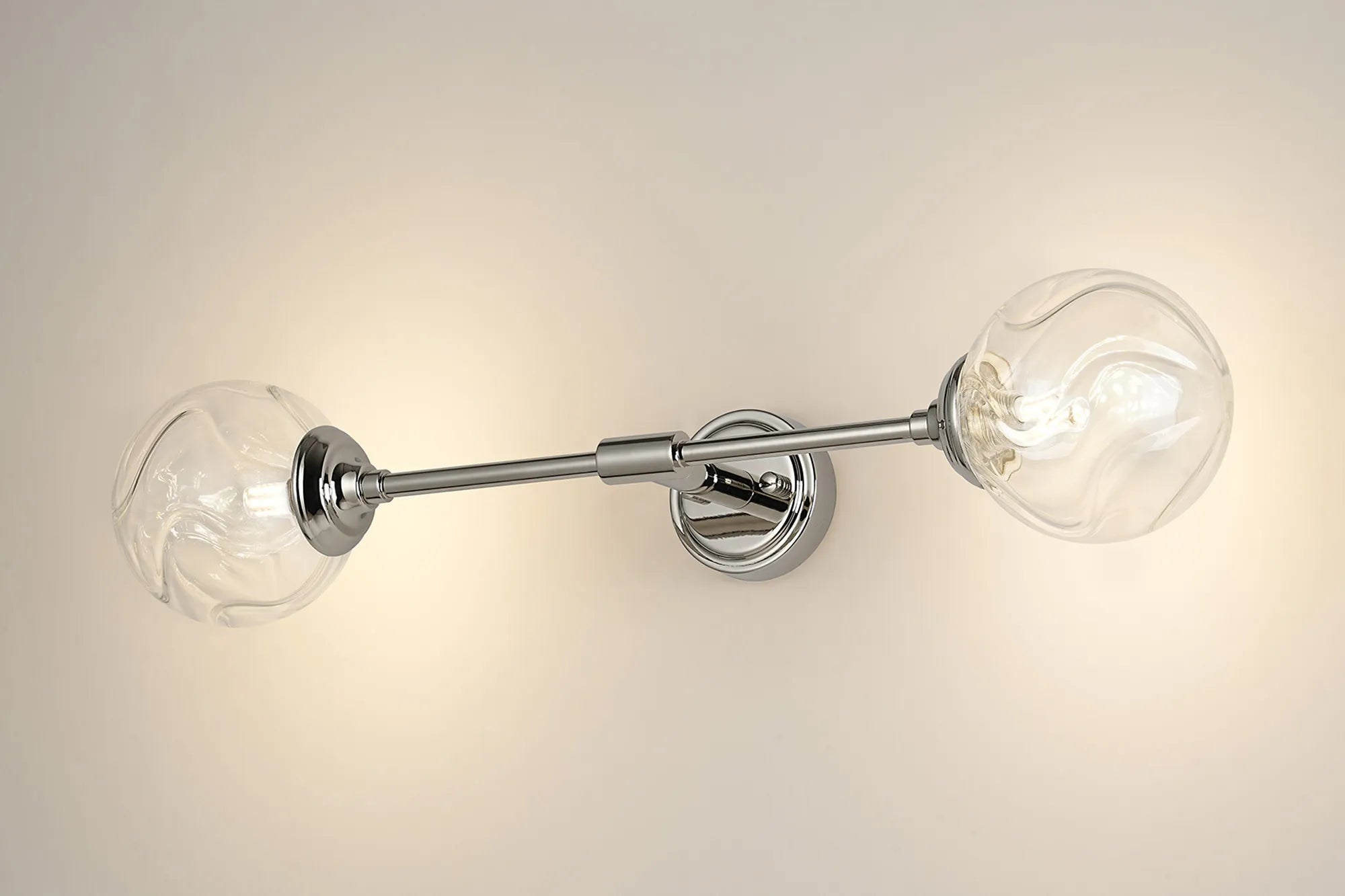 Dene Ceiling & Wall Light - Linear 2 Light - IP44 Nickel & Glass Waved Round Glass