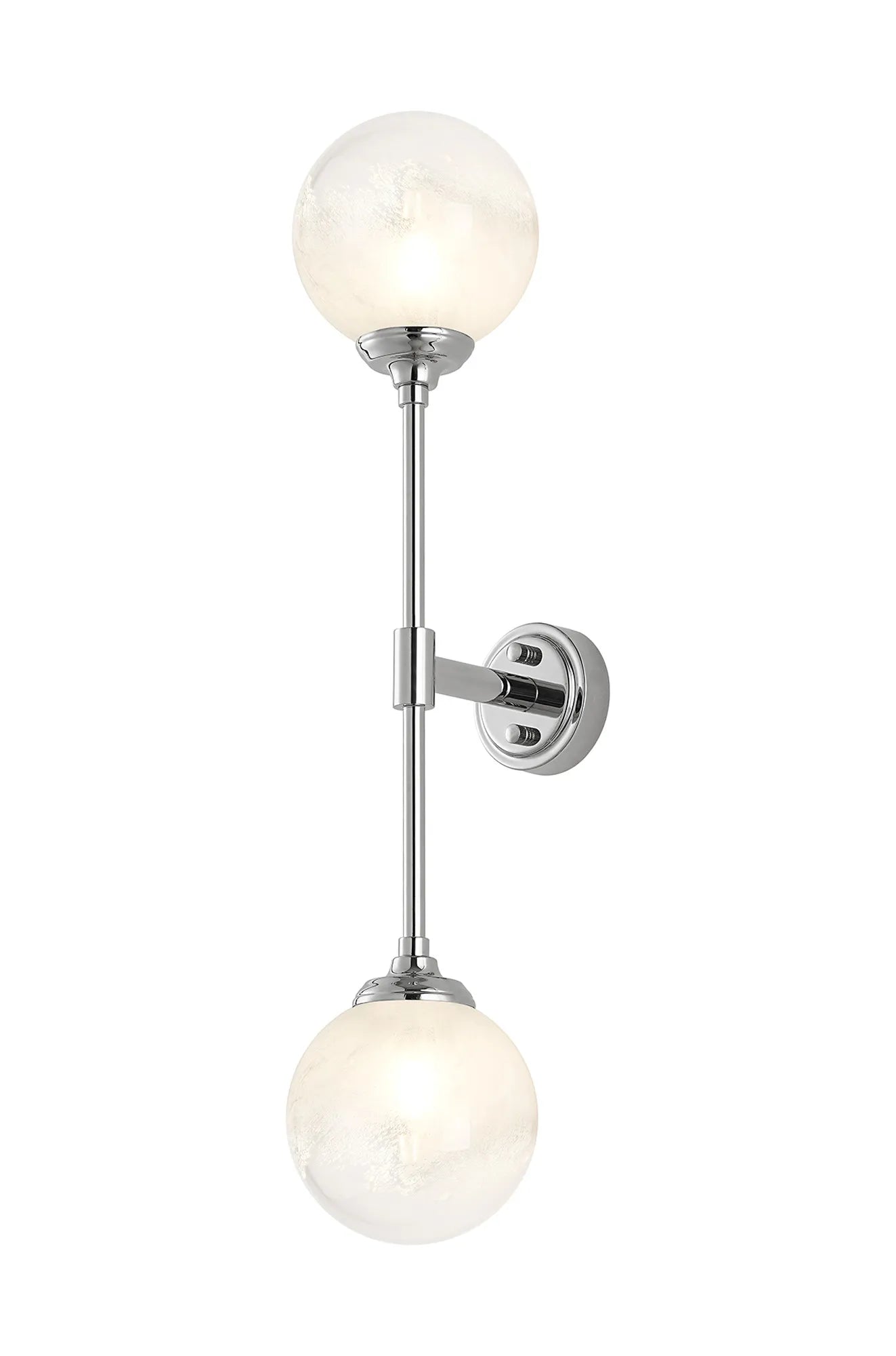 Dene Ceiling & Wall Light - Linear 2 Light - IP44 Nickel & White Two-Tone Snow Specks Round Glass