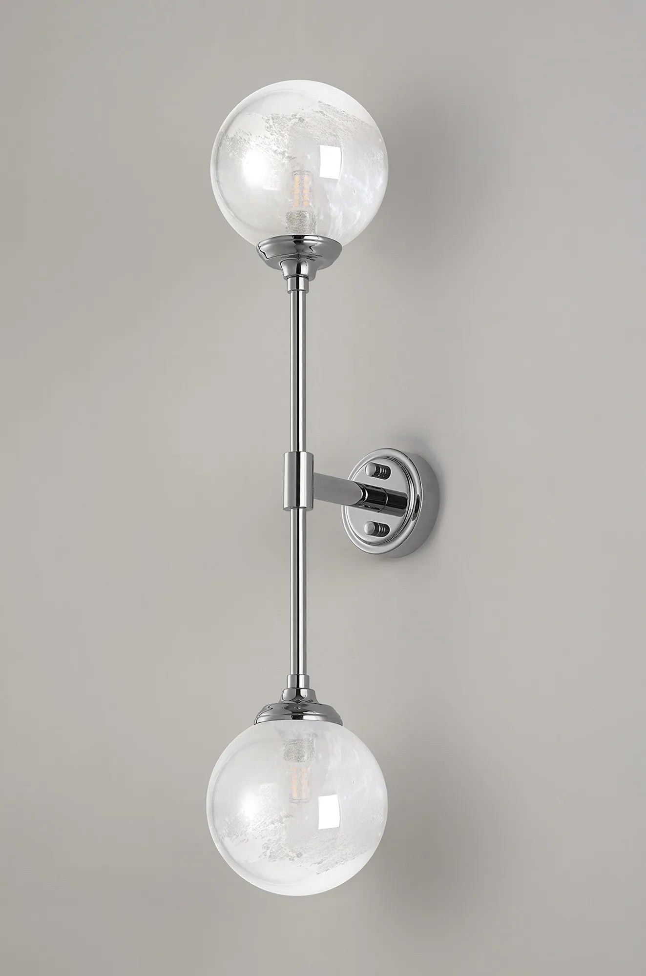 Dene Ceiling & Wall Light - Linear 2 Light - IP44 Nickel & White Two-Tone Snow Specks Round Glass