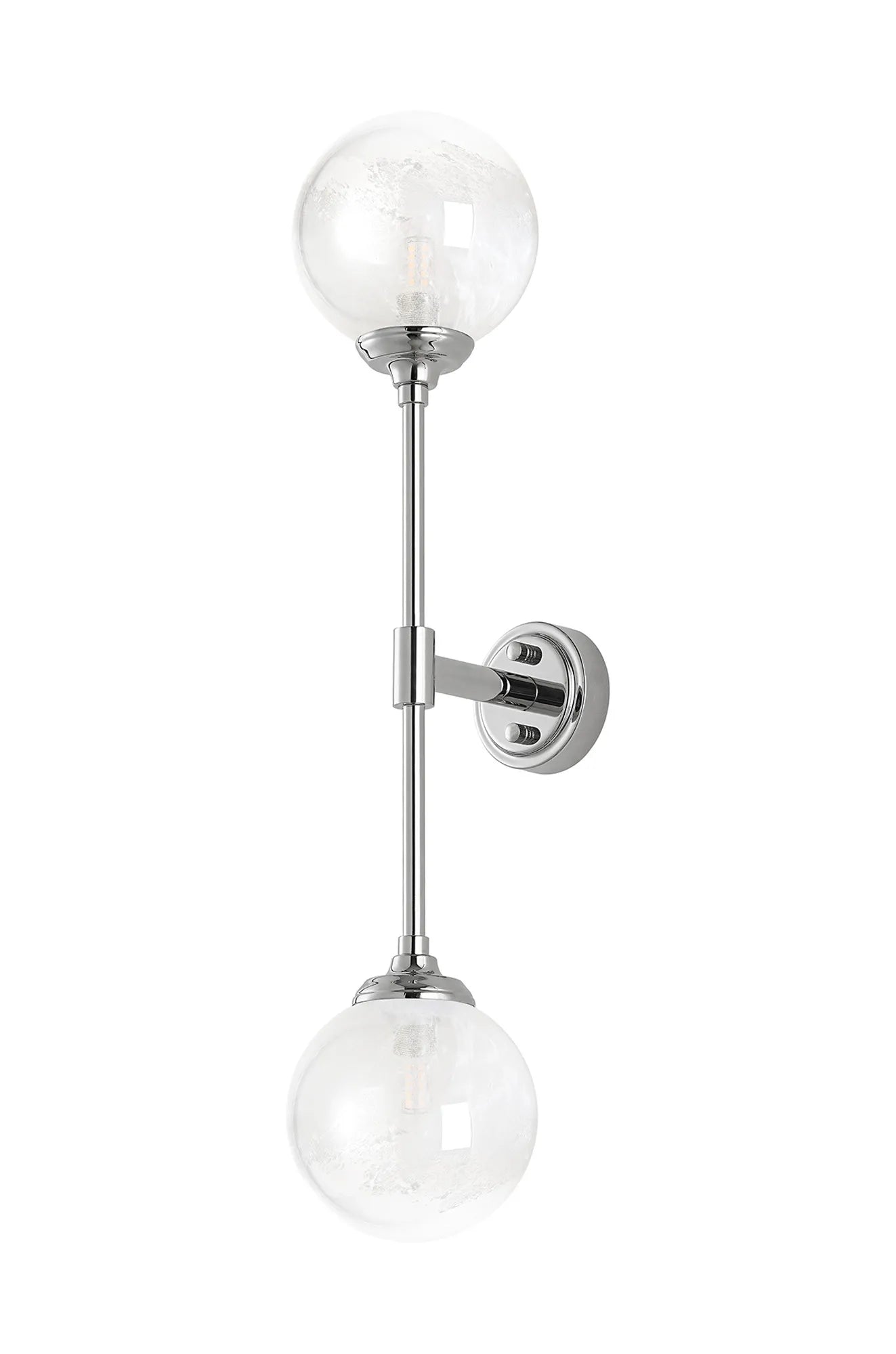 Dene Ceiling & Wall Light - Linear 2 Light - IP44 Nickel & White Two-Tone Snow Specks Round Glass
