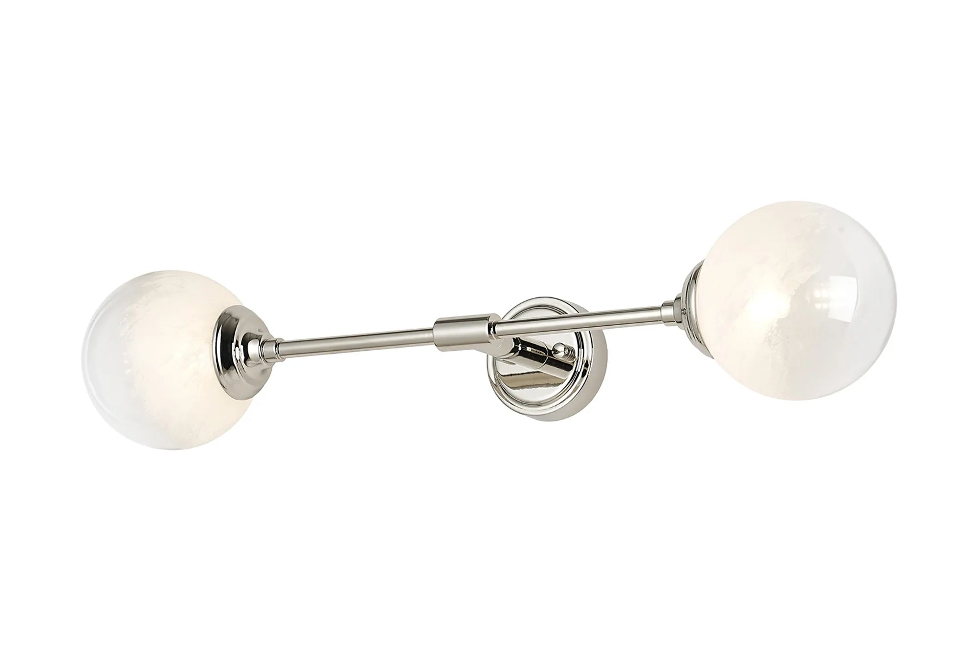Dene Ceiling & Wall Light - Linear 2 Light - IP44 Nickel & White Two-Tone Snow Specks Round Glass