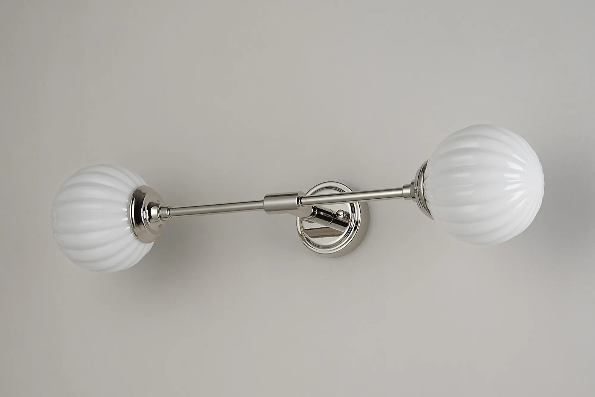 Dene Ceiling & Wall Light - Linear 2 Light - IP44 Nickel & White Round Segment Glass