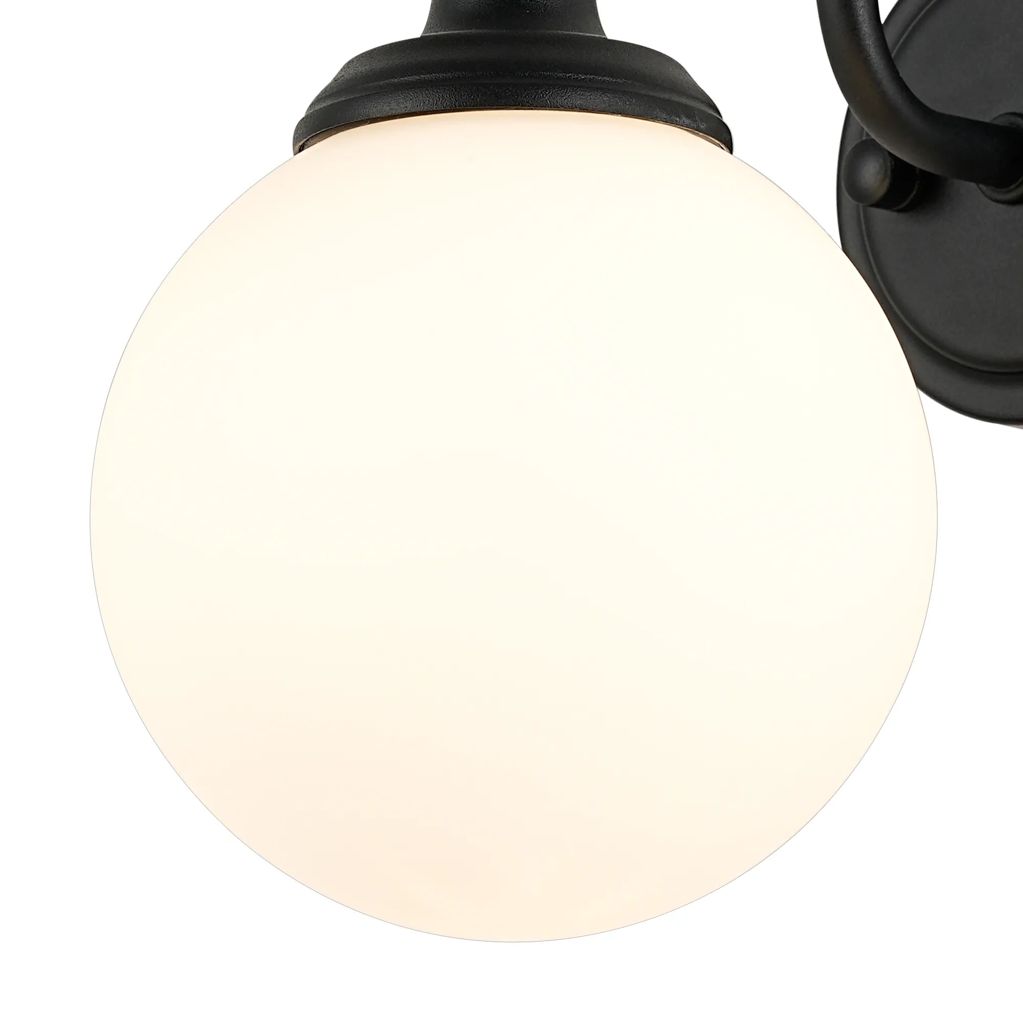 Dene Curved Arm Wall Light - 1 Light - IP44 Satin Black & Opal Smooth Round Glass