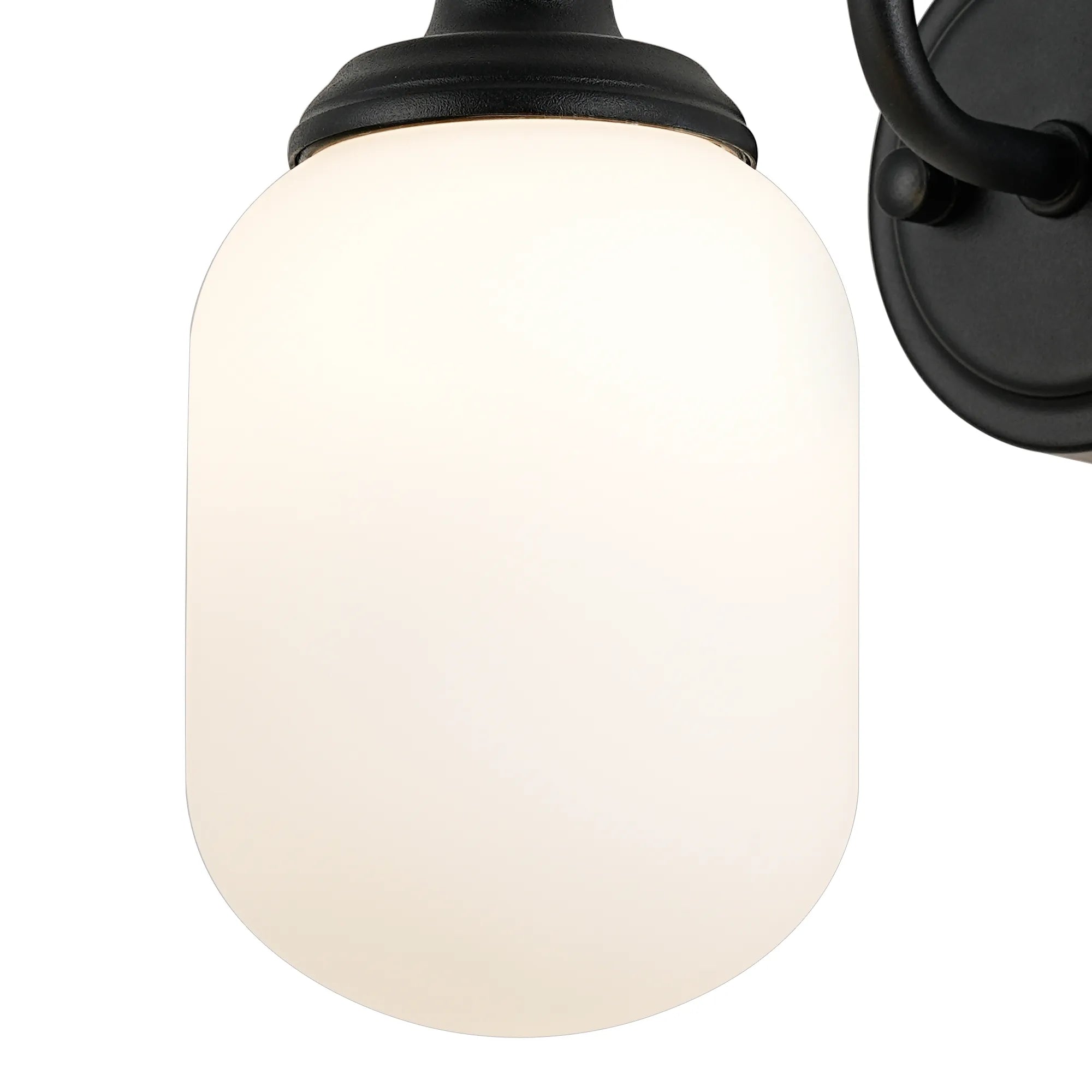 Dene Curved Arm Wall Light - 1 Light - IP44 Satin Black & Opal Smooth Tubular Glass