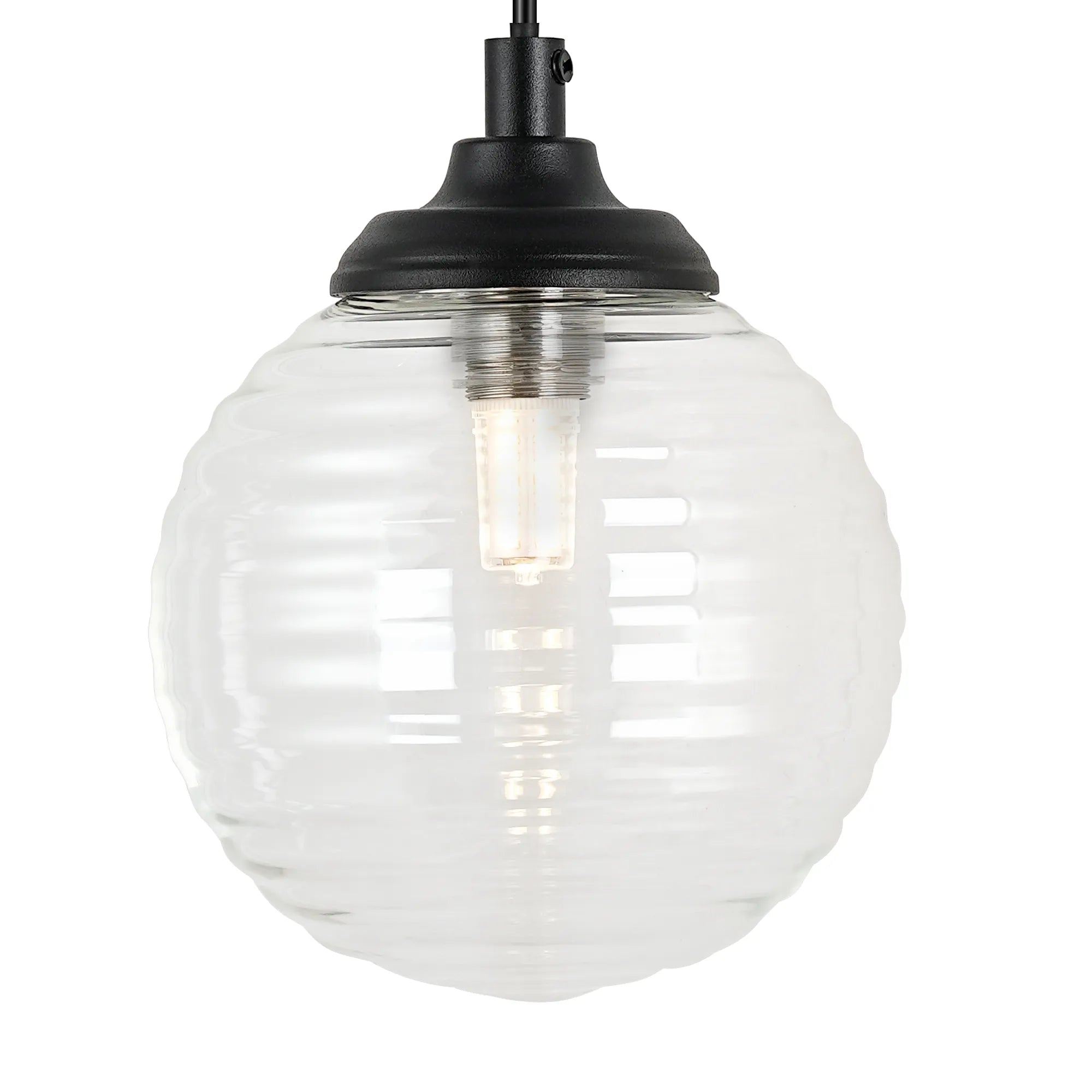 Dene Adjustable Single Wall Light IP44 - Satin Black & Clear Ribbed Round Glass