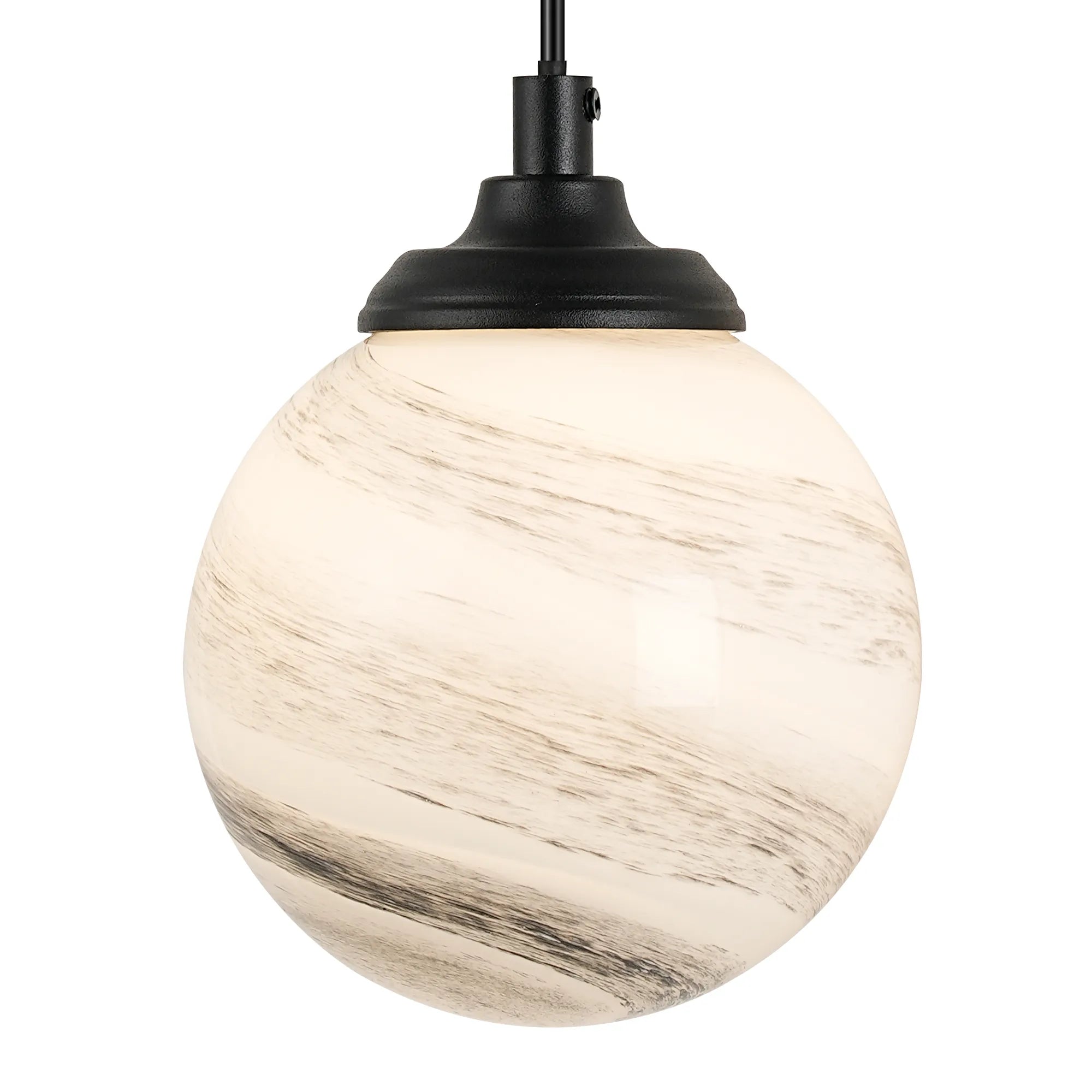 Dene Adjustable Single Wall Light IP44 - Satin Black & Grey & White Round Marble Effect Glass