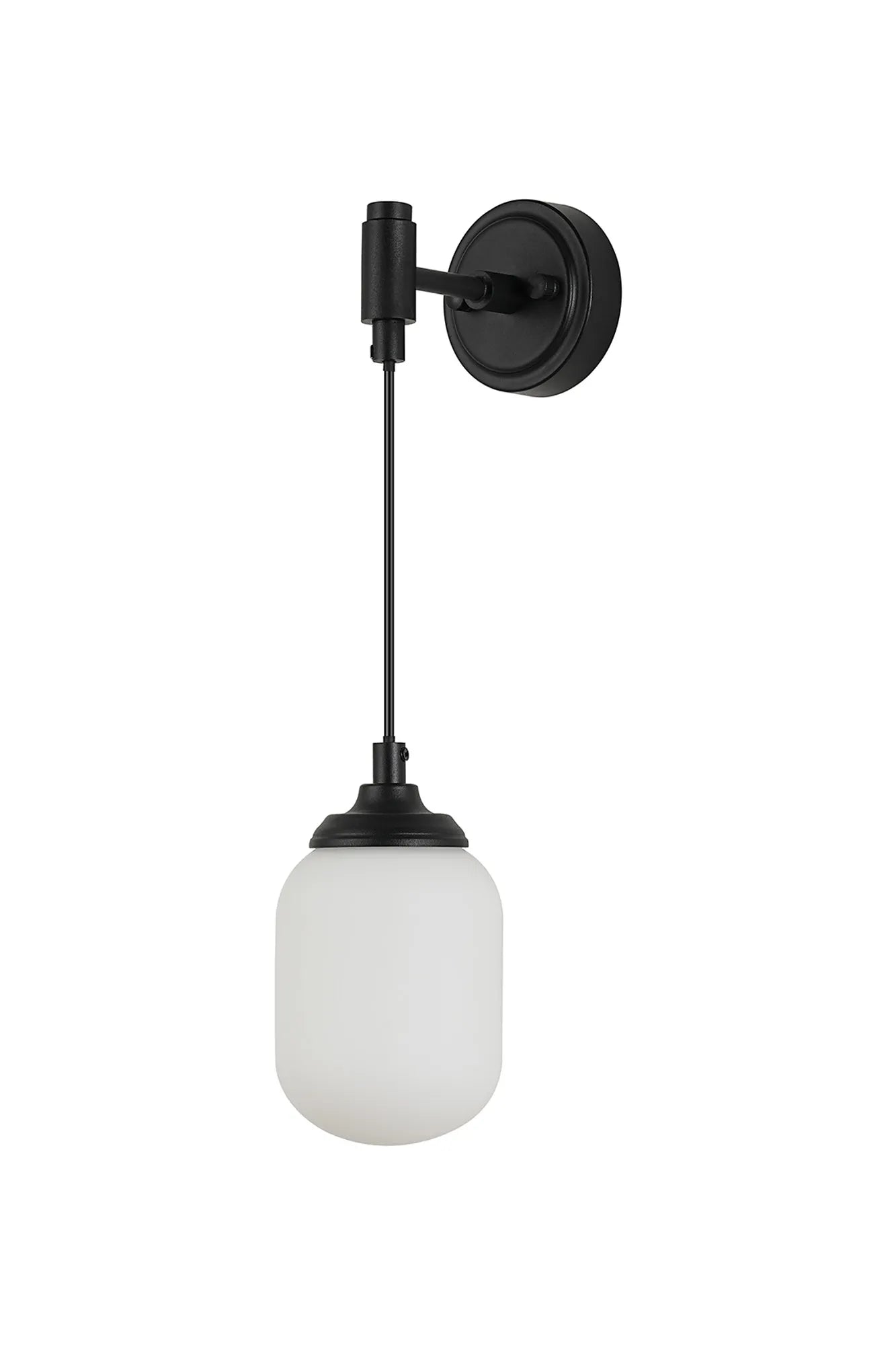 Dene Adjustable Single Wall Light IP44 - Satin Black & Opal Smooth Tubular Glass
