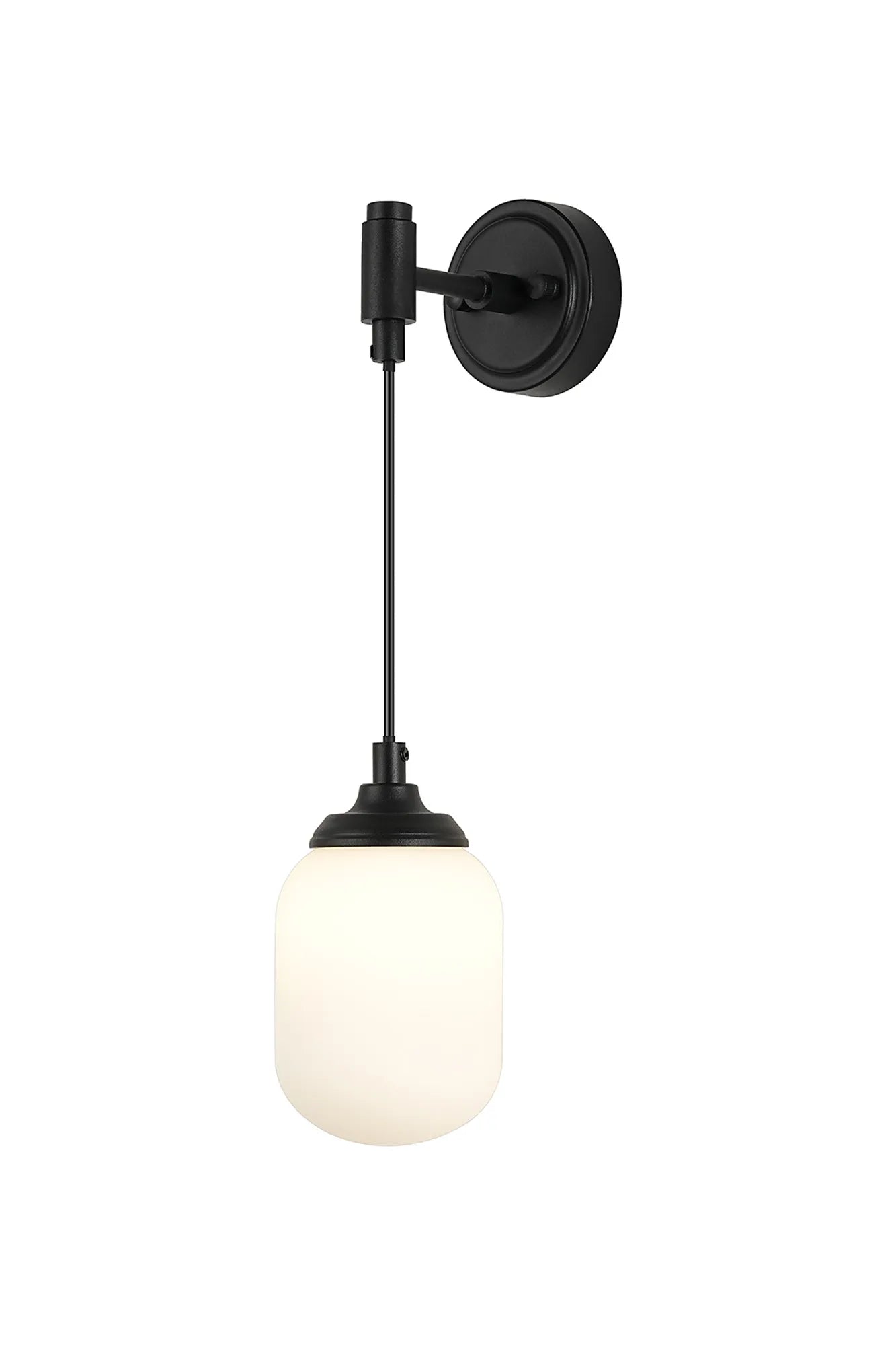 Dene Adjustable Single Wall Light IP44 - Satin Black & Opal Smooth Tubular Glass