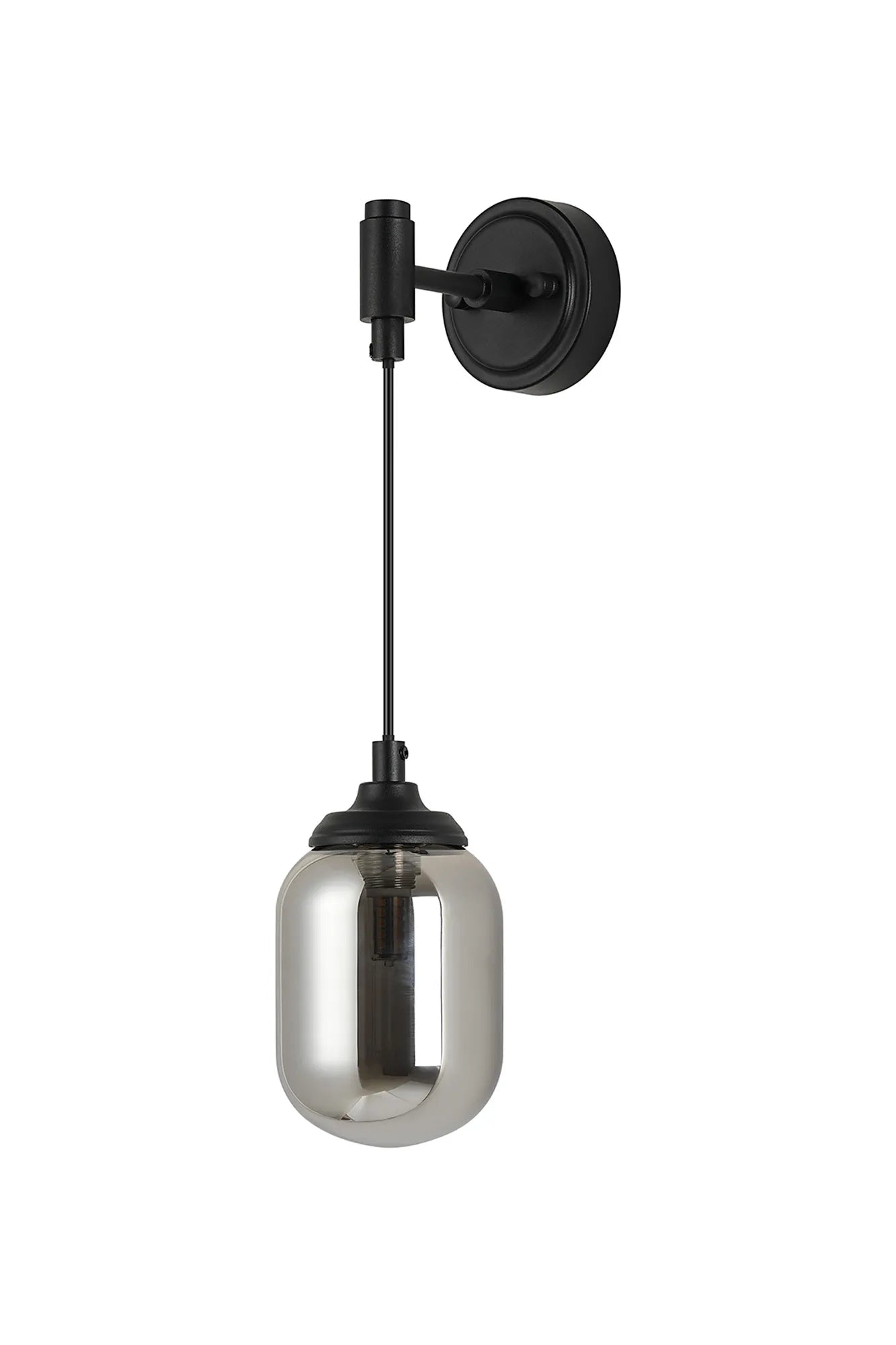 Dene Adjustable Single Wall Light IP44 - Satin Black & Smoke Smooth Tubular Glass