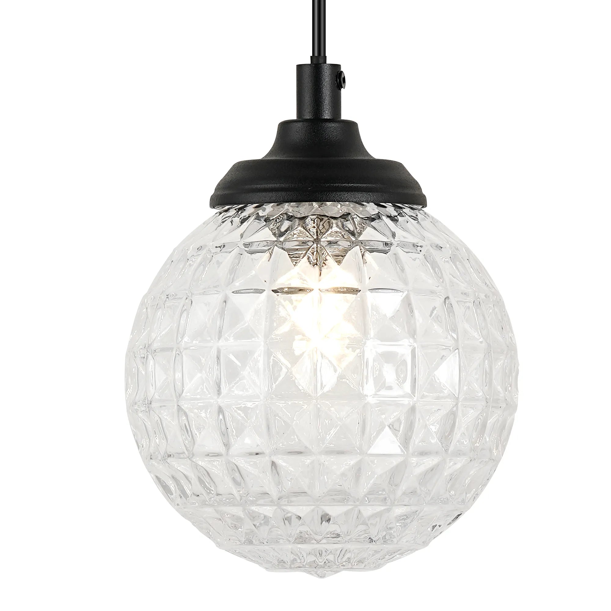 Dene Adjustable Single Wall Light IP44 - Satin Black & Clear Cross Pattern Round Glass