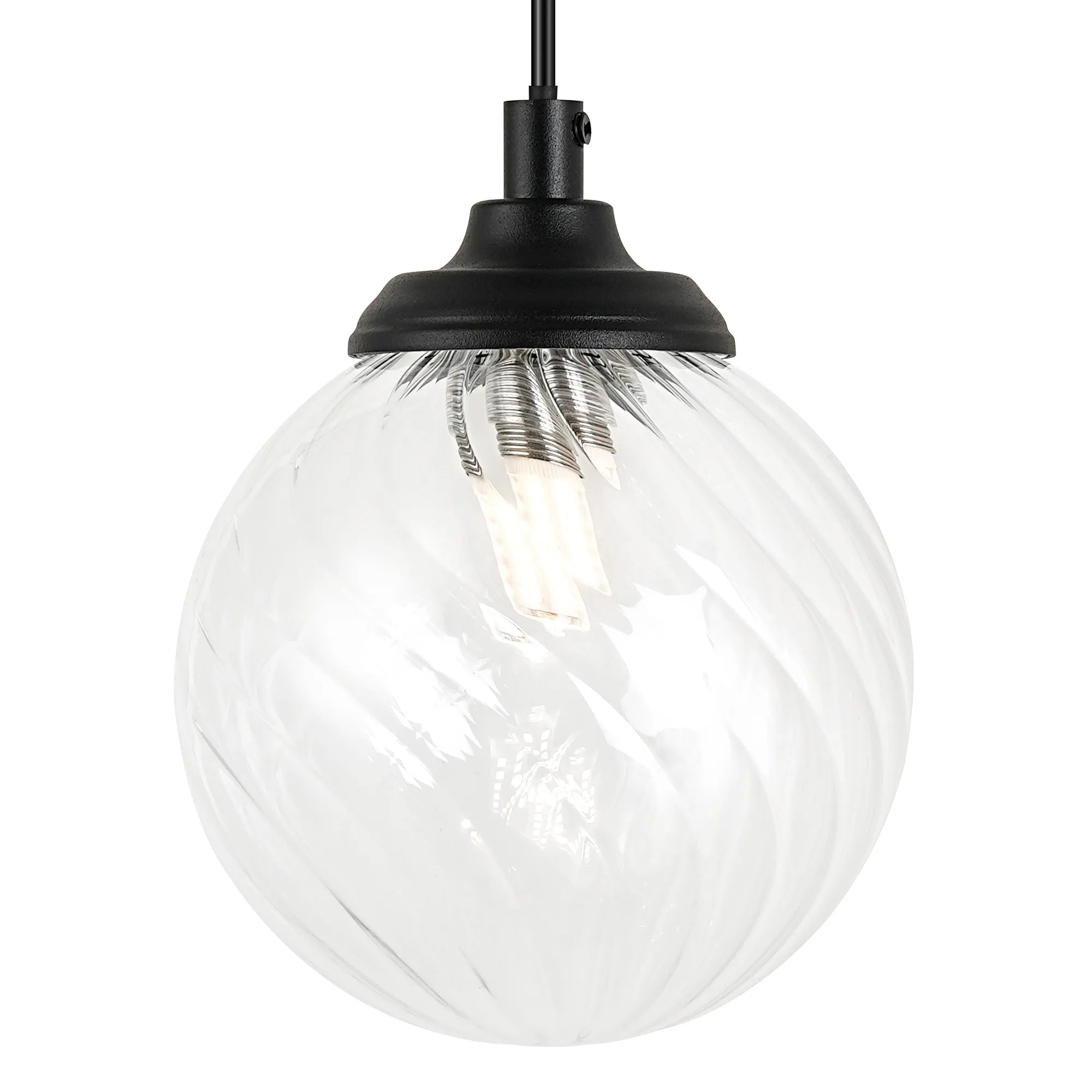 Dene Adjustable Single Wall Light IP44 - Satin Black & Clear Swirl Round Glass