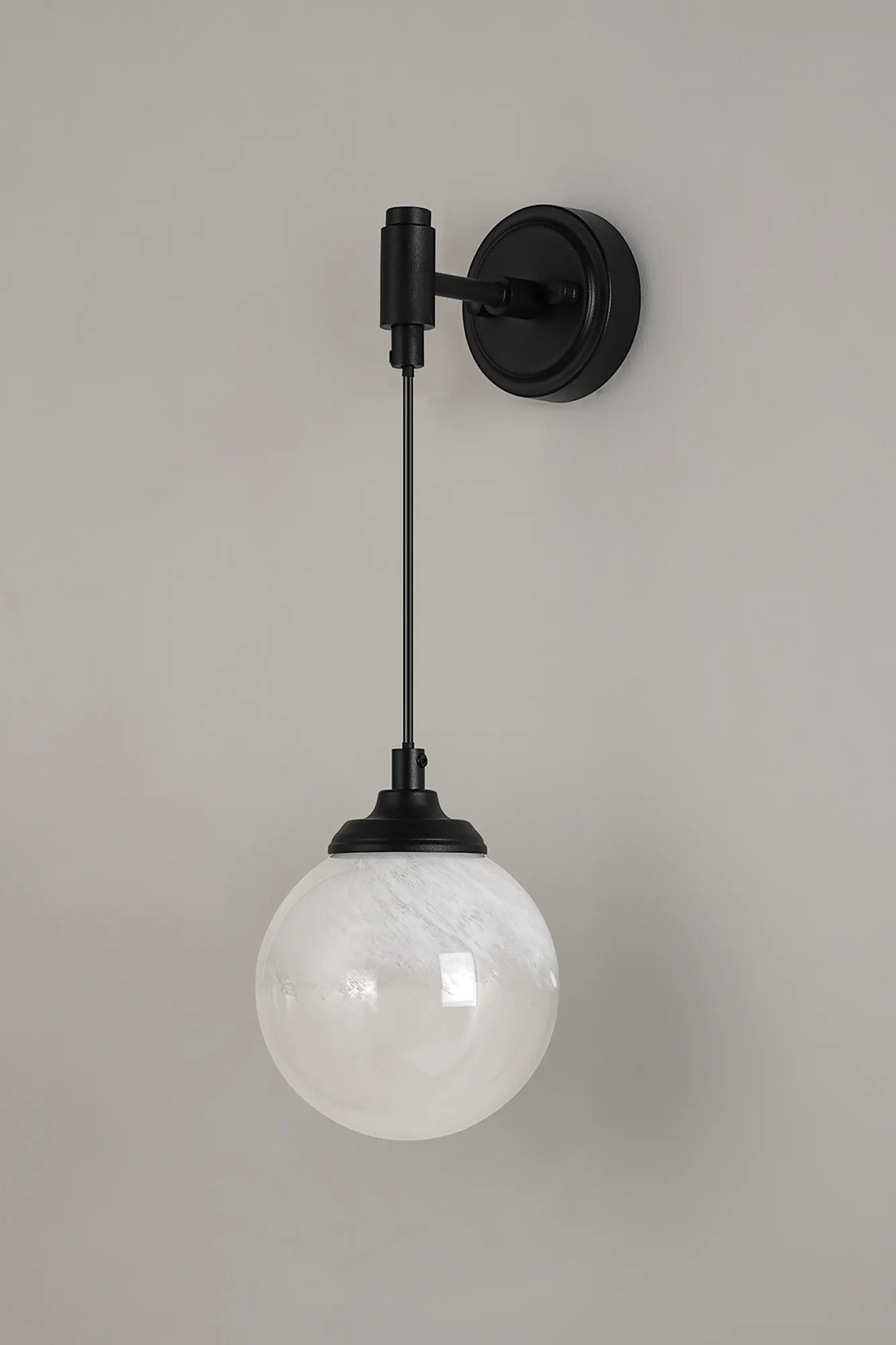 Dene Adjustable Single Wall Light IP44 - Satin Black & White Two-Tone Snow Specks Round Glass