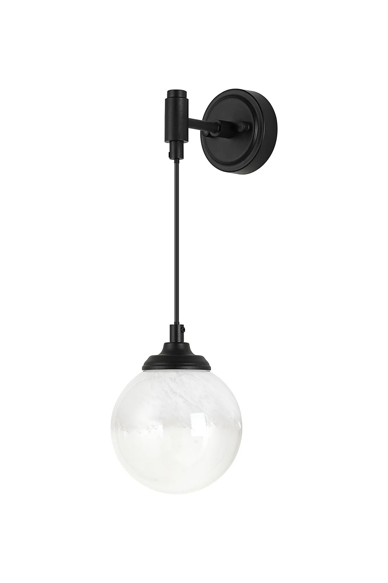 Dene Adjustable Single Wall Light IP44 - Satin Black & White Two-Tone Snow Specks Round Glass