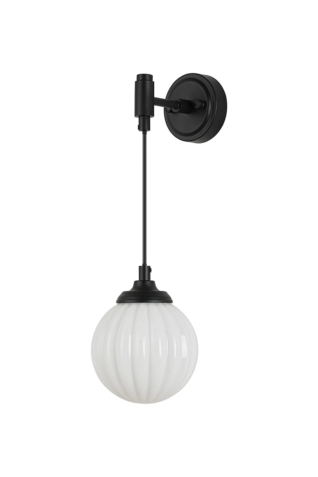 Dene Adjustable Single Wall Light IP44 - Satin Black & Opal Round Segment Glass