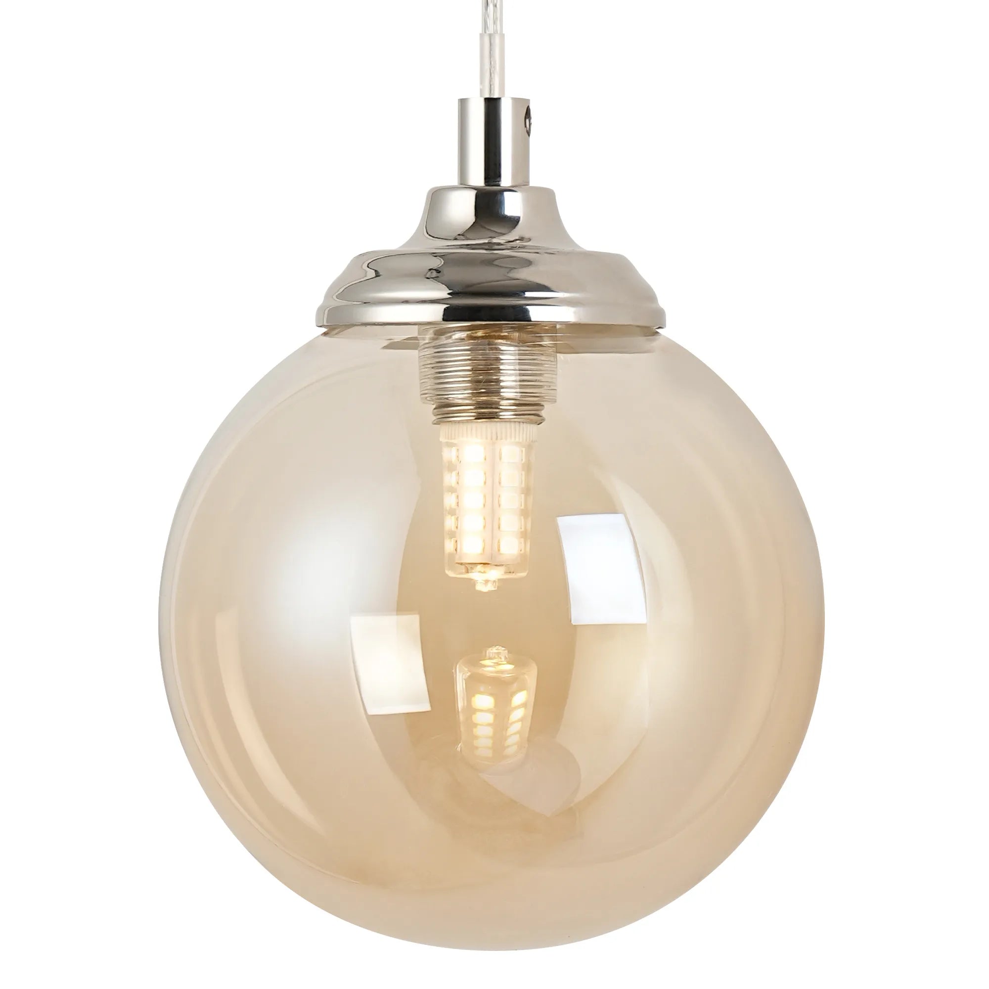 Dene Adjustable Single Wall Light IP44 - Polished Nickel & Amber Smooth Round Glass