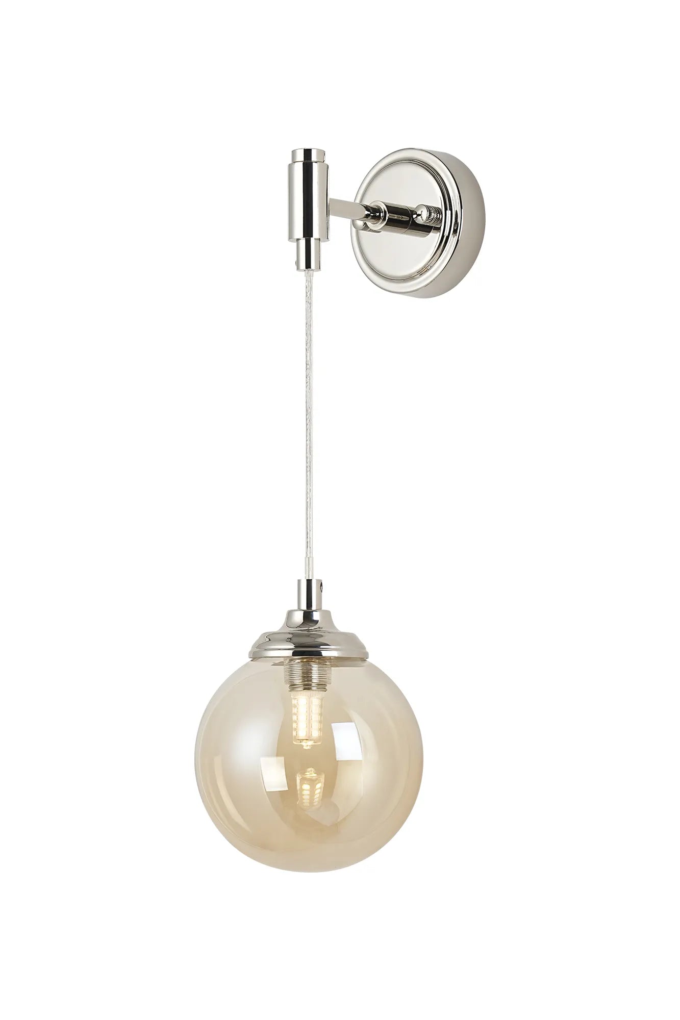 Dene Adjustable Single Wall Light IP44 - Polished Nickel & Amber Smooth Round Glass